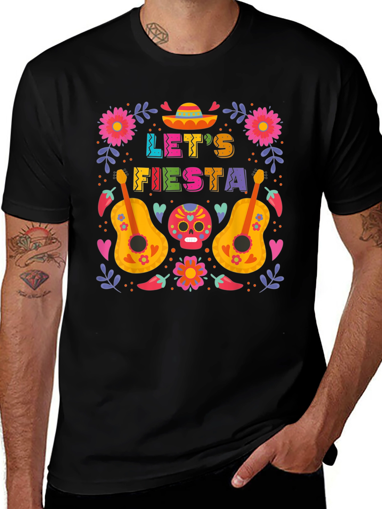 Lets Fiesta T-Shirt - Black Crew Neck Tee