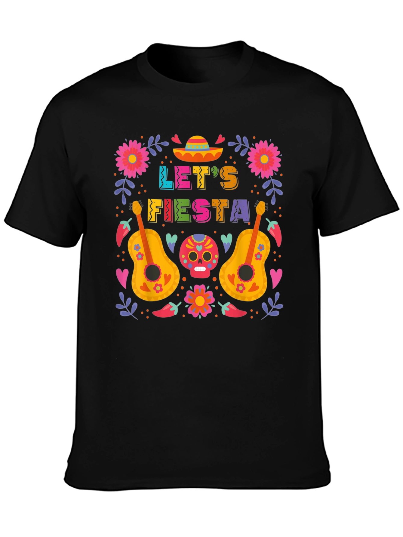 Lets Fiesta T-Shirt - Black Crew Neck Tee