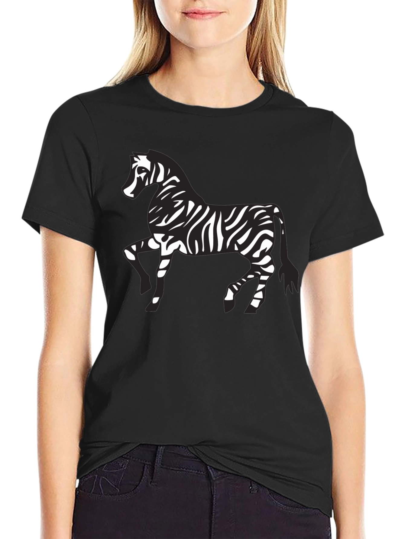 Zebra Print Graphic Tee - Black
