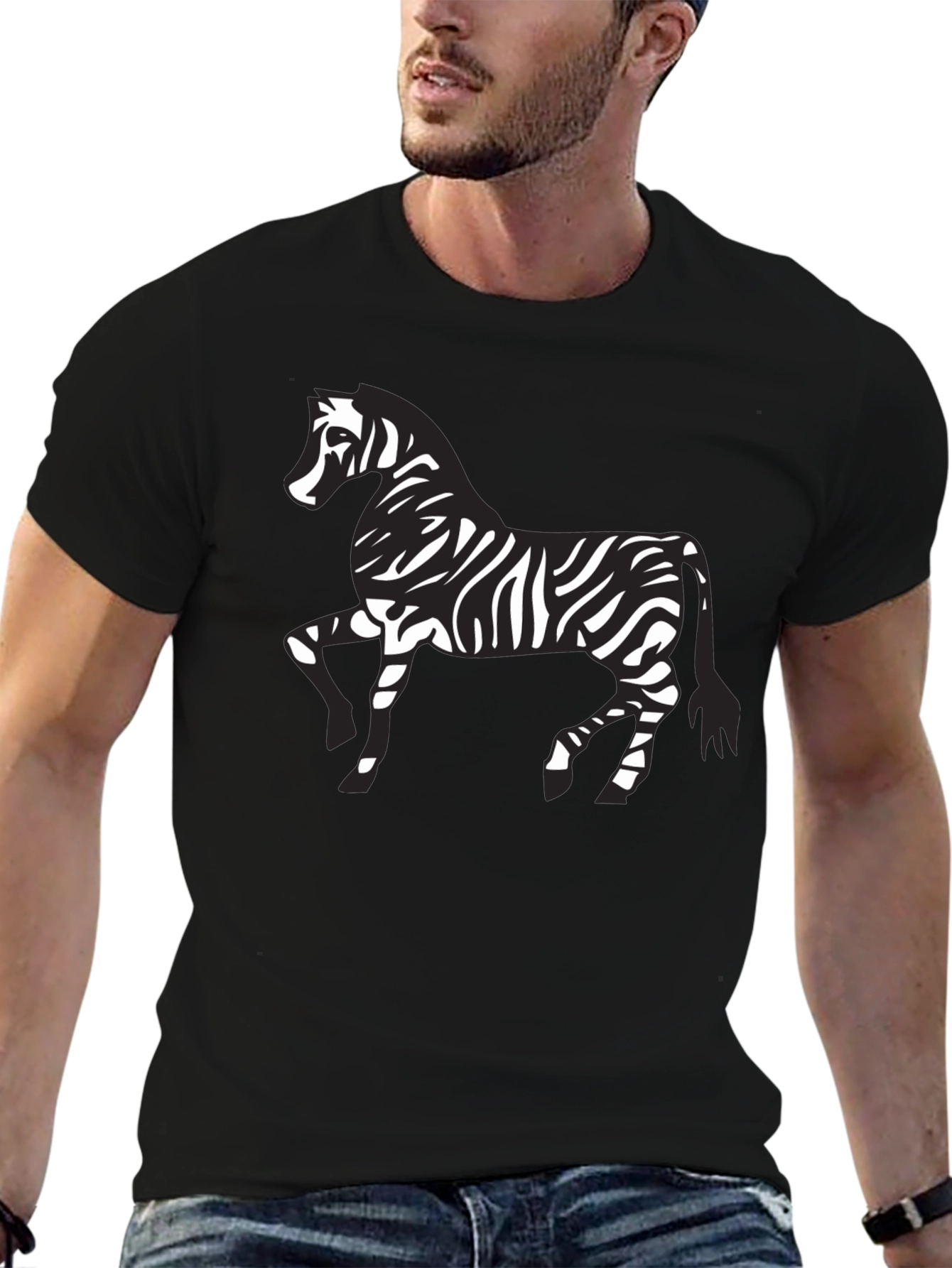Zebra Print Graphic Tee - Black