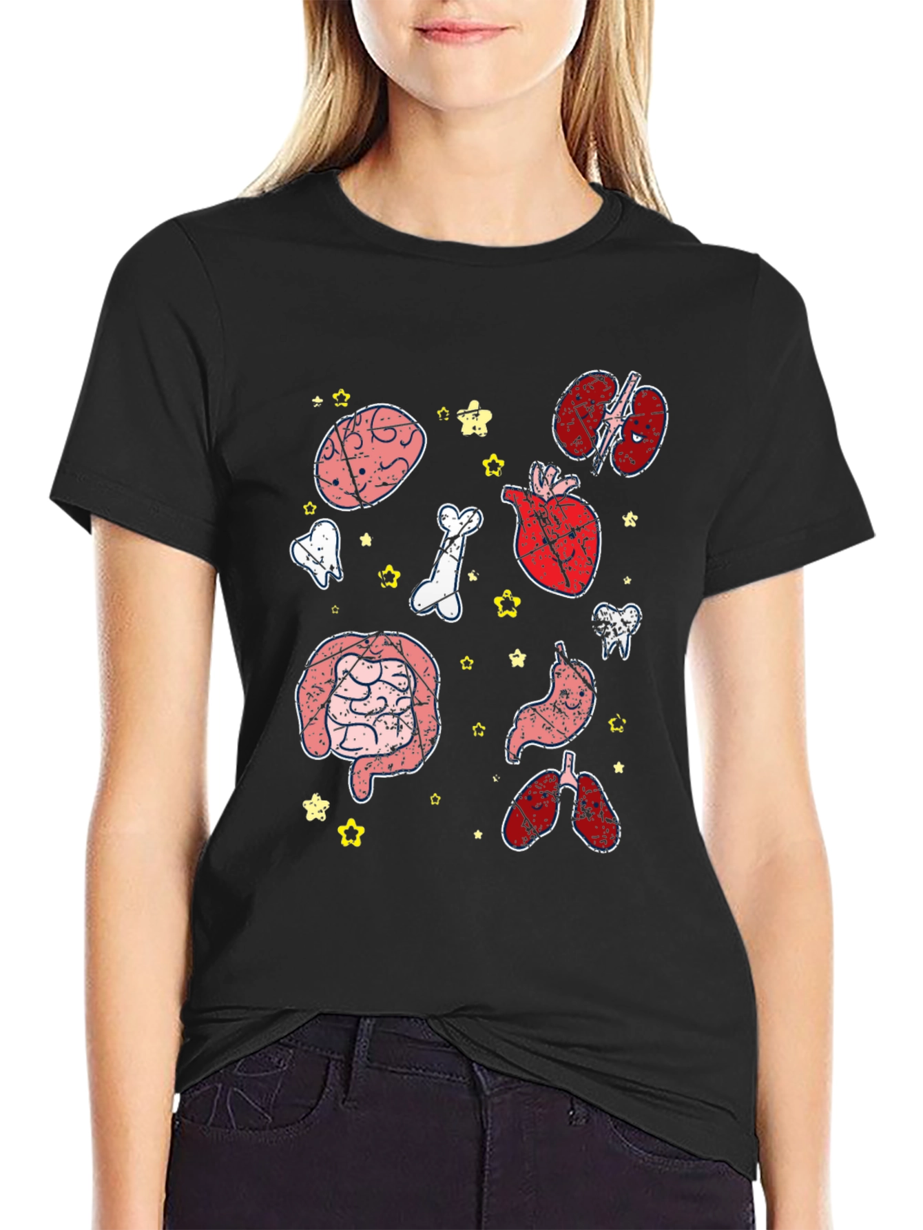 Anatomy Organs Graphic Print Black T-Shirt