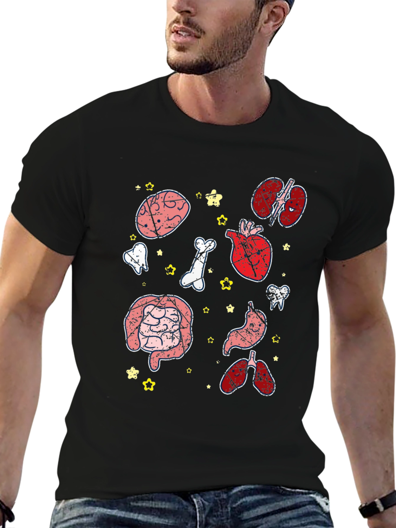 Anatomy Organs Graphic Print Black T-Shirt