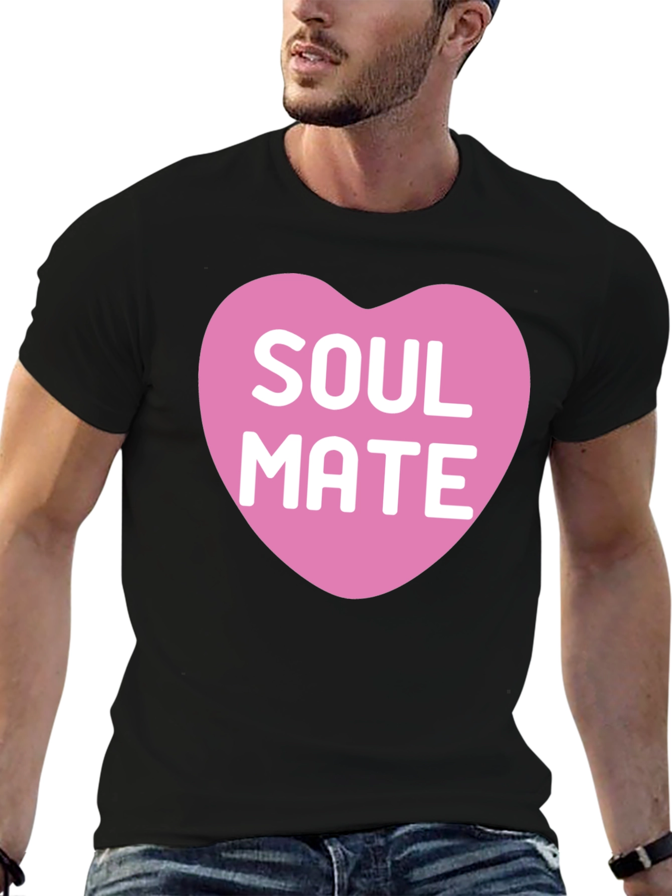 Soul Mate Heart Graphic Tee - Black Cotton T-Shirt