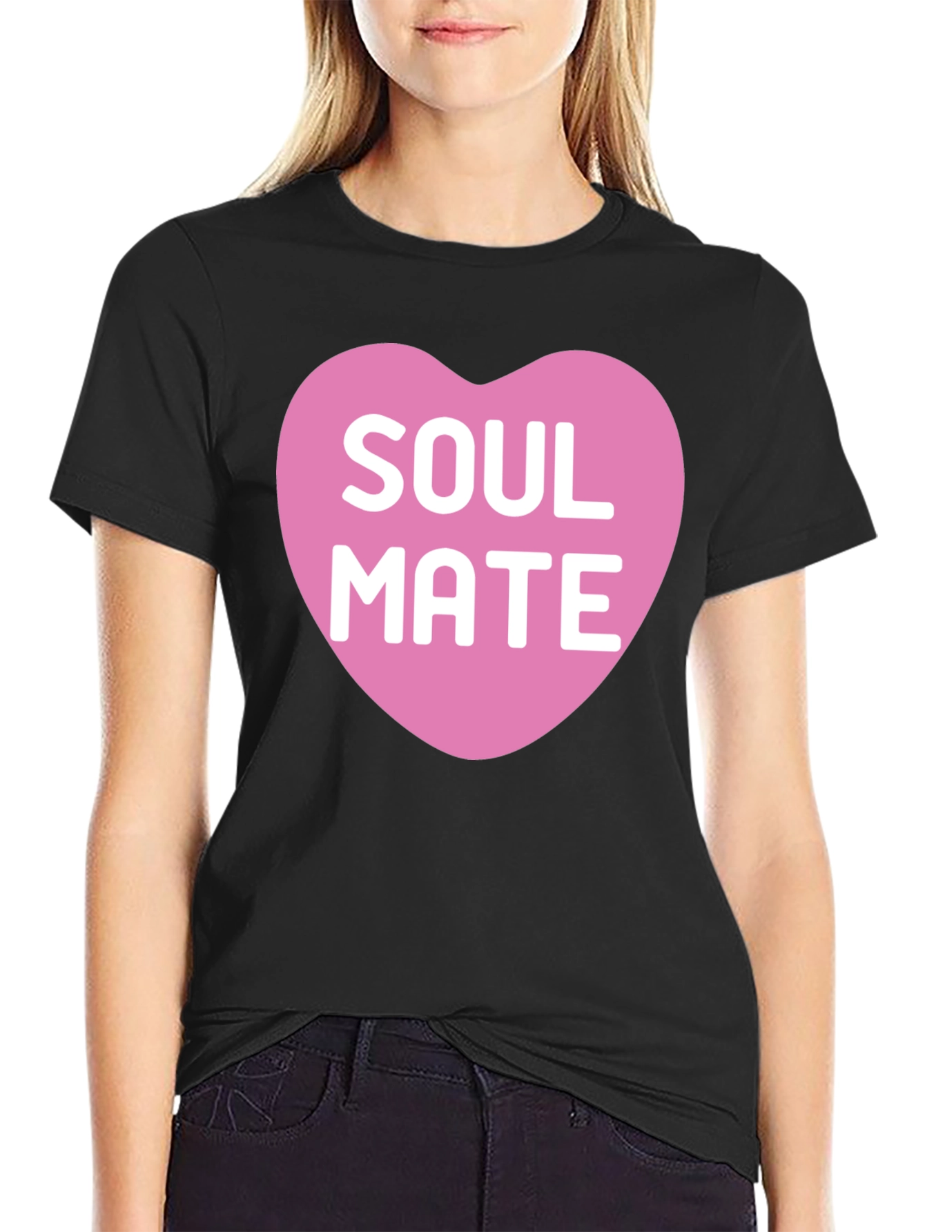 Soul Mate Heart Graphic Tee - Black Cotton T-Shirt