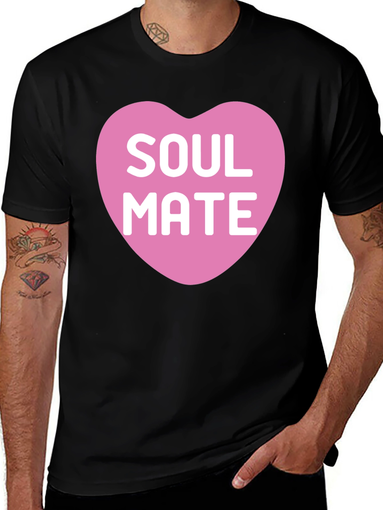 Soul Mate Heart Graphic Tee - Black Cotton T-Shirt