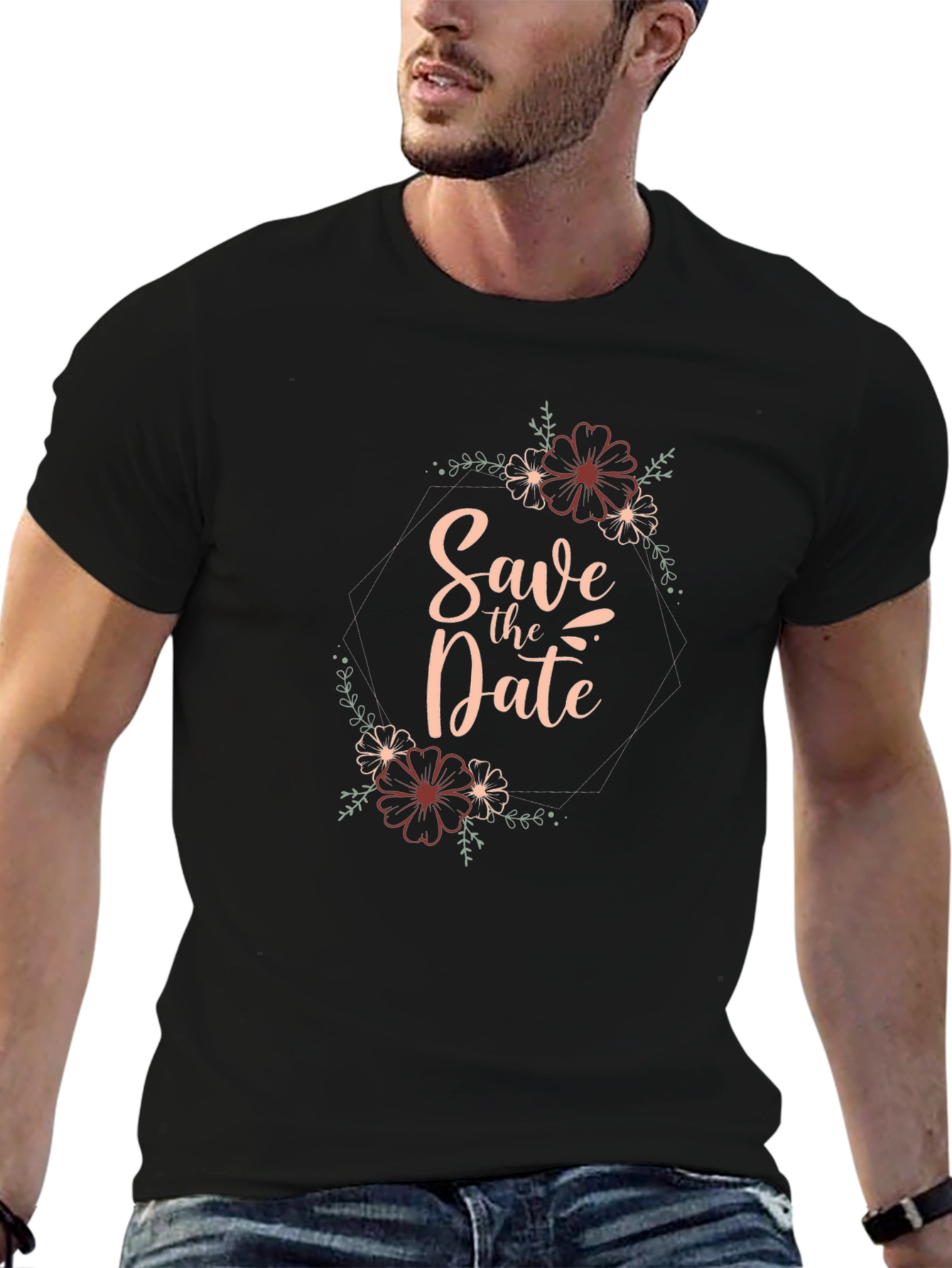Save the Date Floral Graphic Black T-Shirt