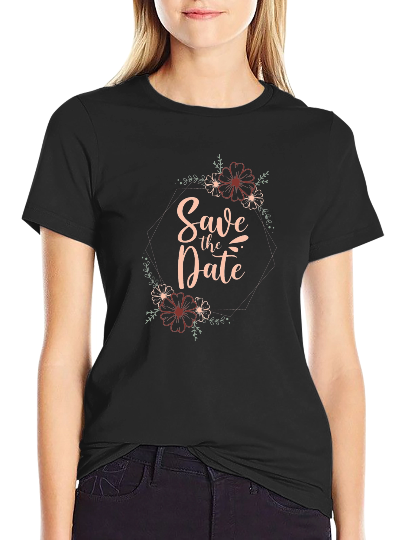 Save the Date Floral Graphic Black T-Shirt