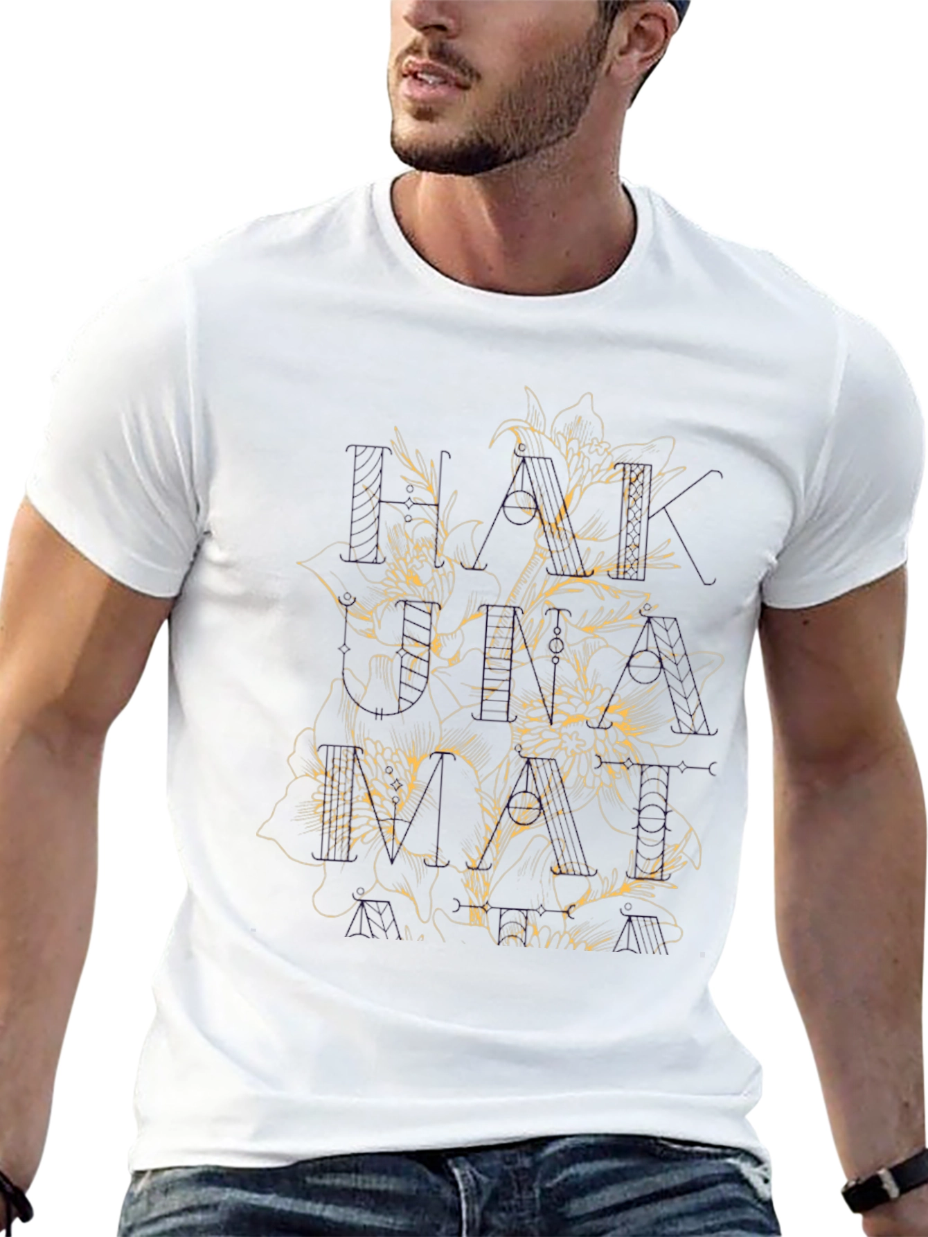 Floral Print Black T-Shirt for Men