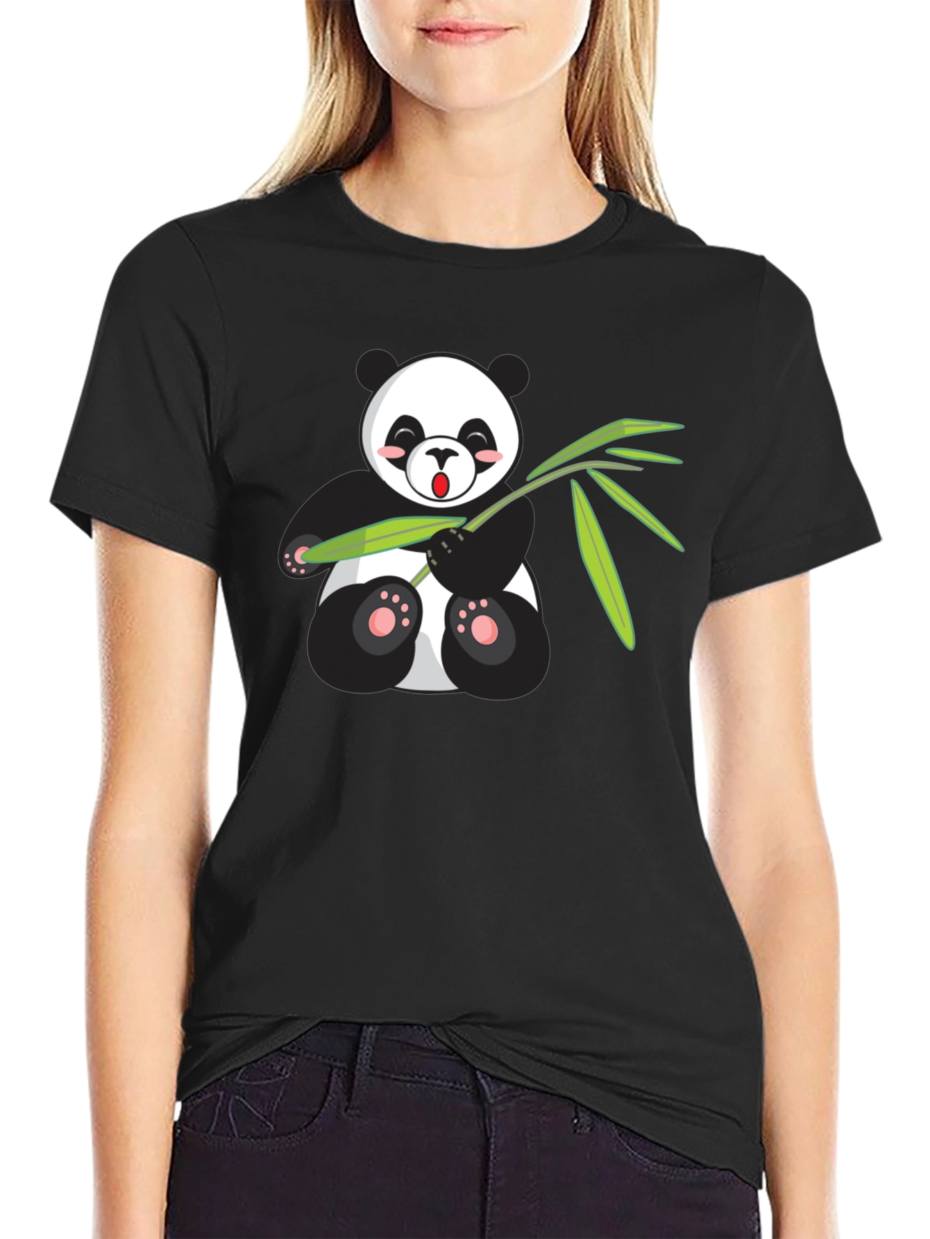 Cute Panda Bear Bamboo Graphic T-Shirt