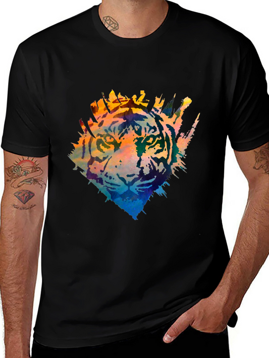 Colorful Tiger Graphic Tee - Mens Black T-Shirt