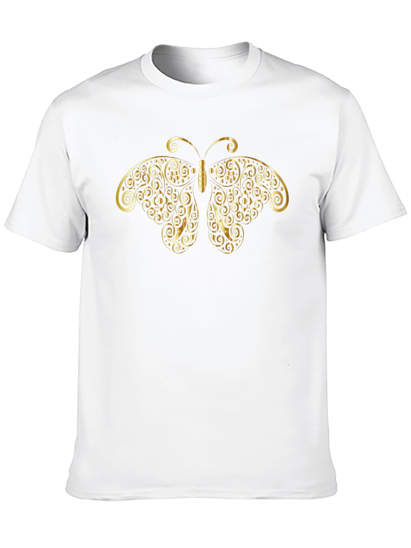Elegant Butterfly Gold Print Black T-Shirt