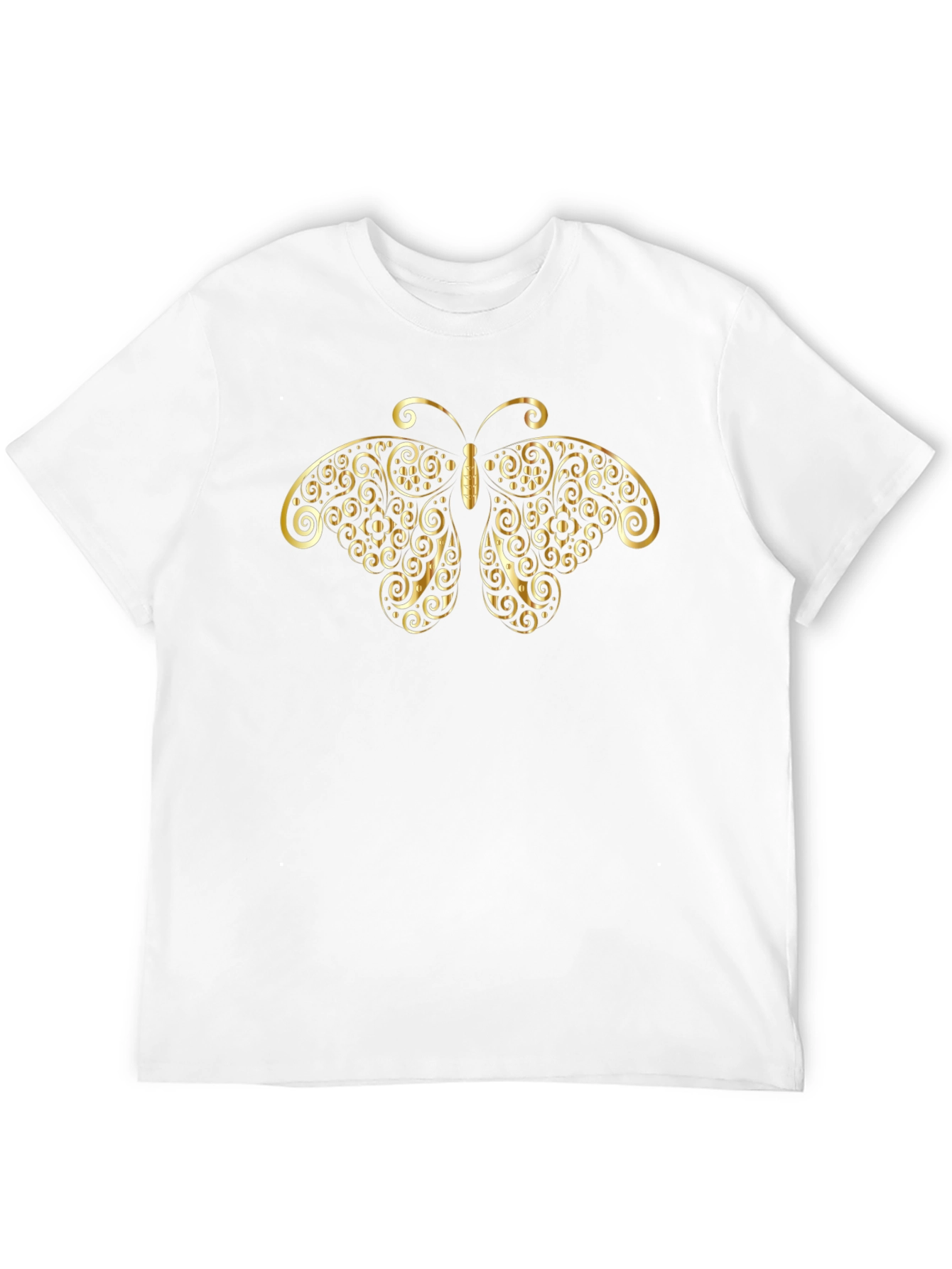Elegant Butterfly Gold Print Black T-Shirt