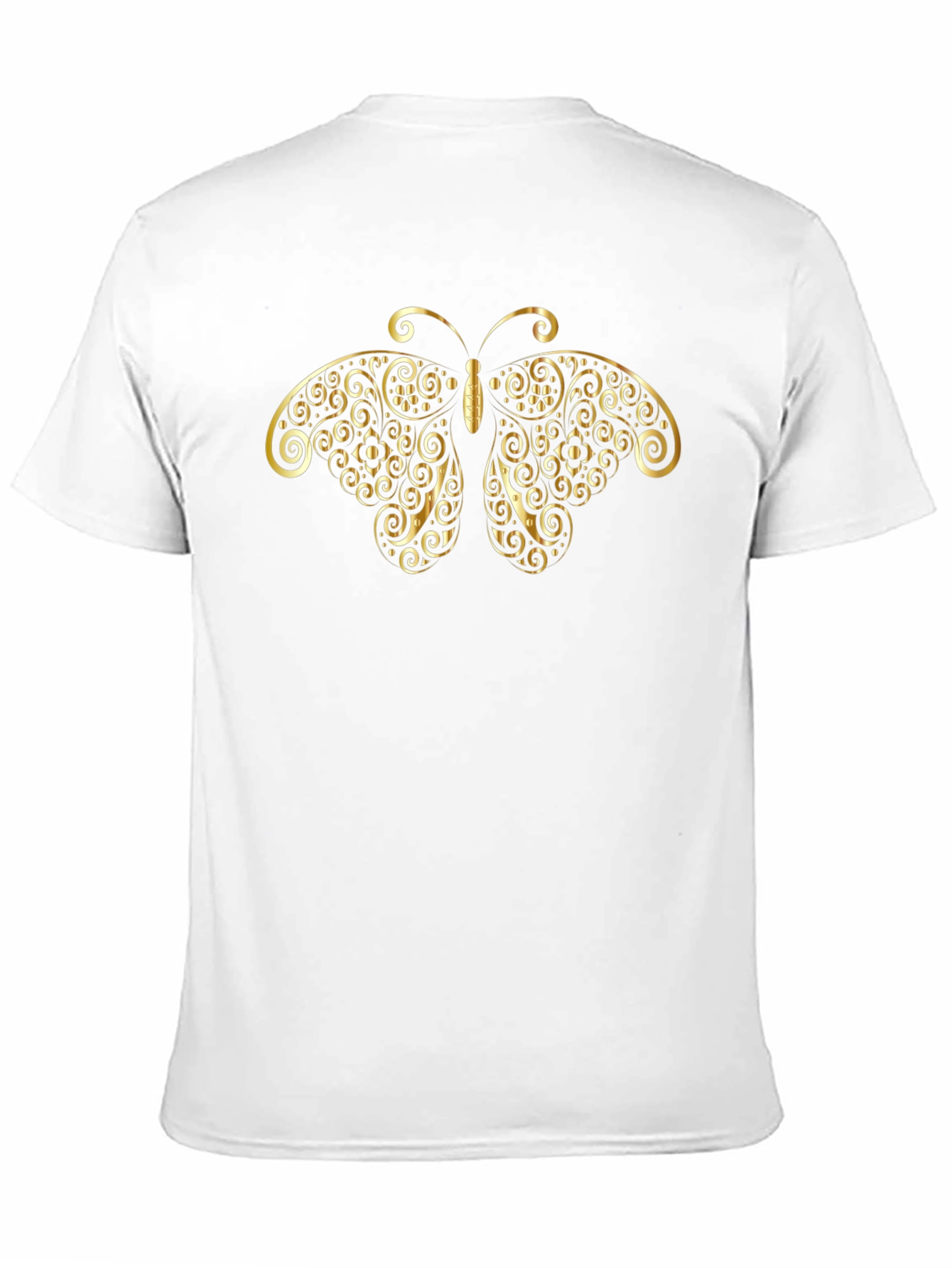 Elegant Butterfly Gold Print Black T-Shirt