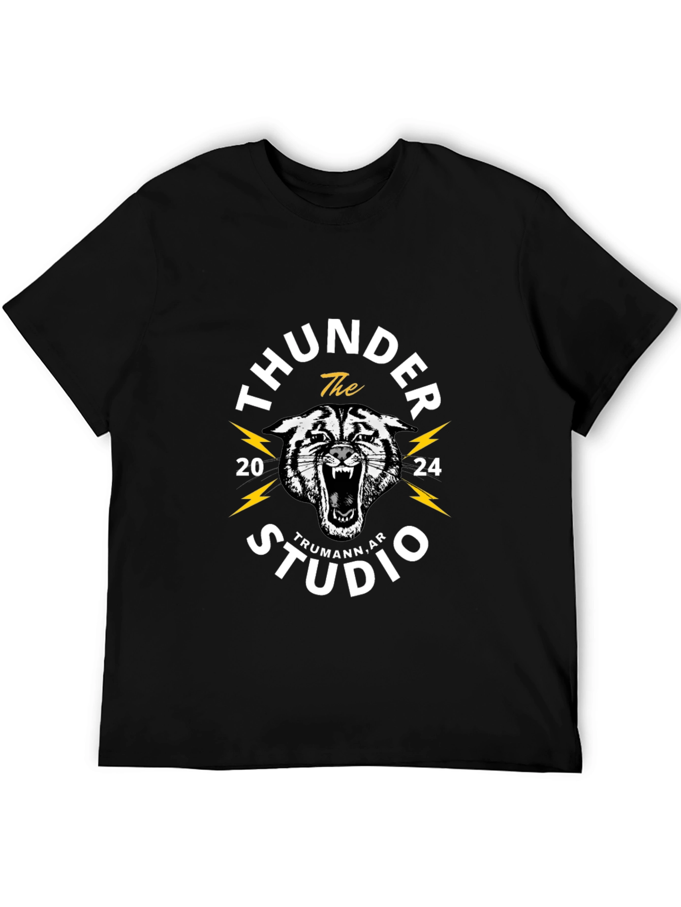 Thunder Studio Black T-Shirt with Tiger Graphic