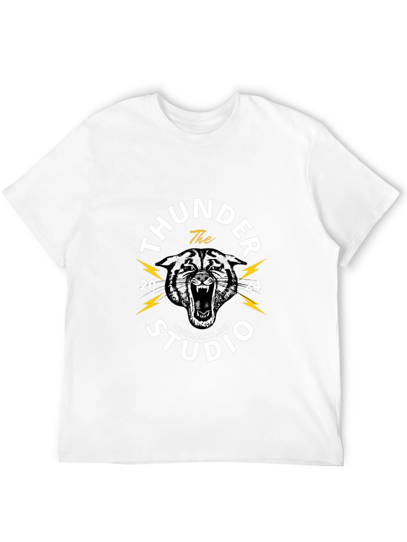 Thunder Studio Black T-Shirt with Tiger Graphic