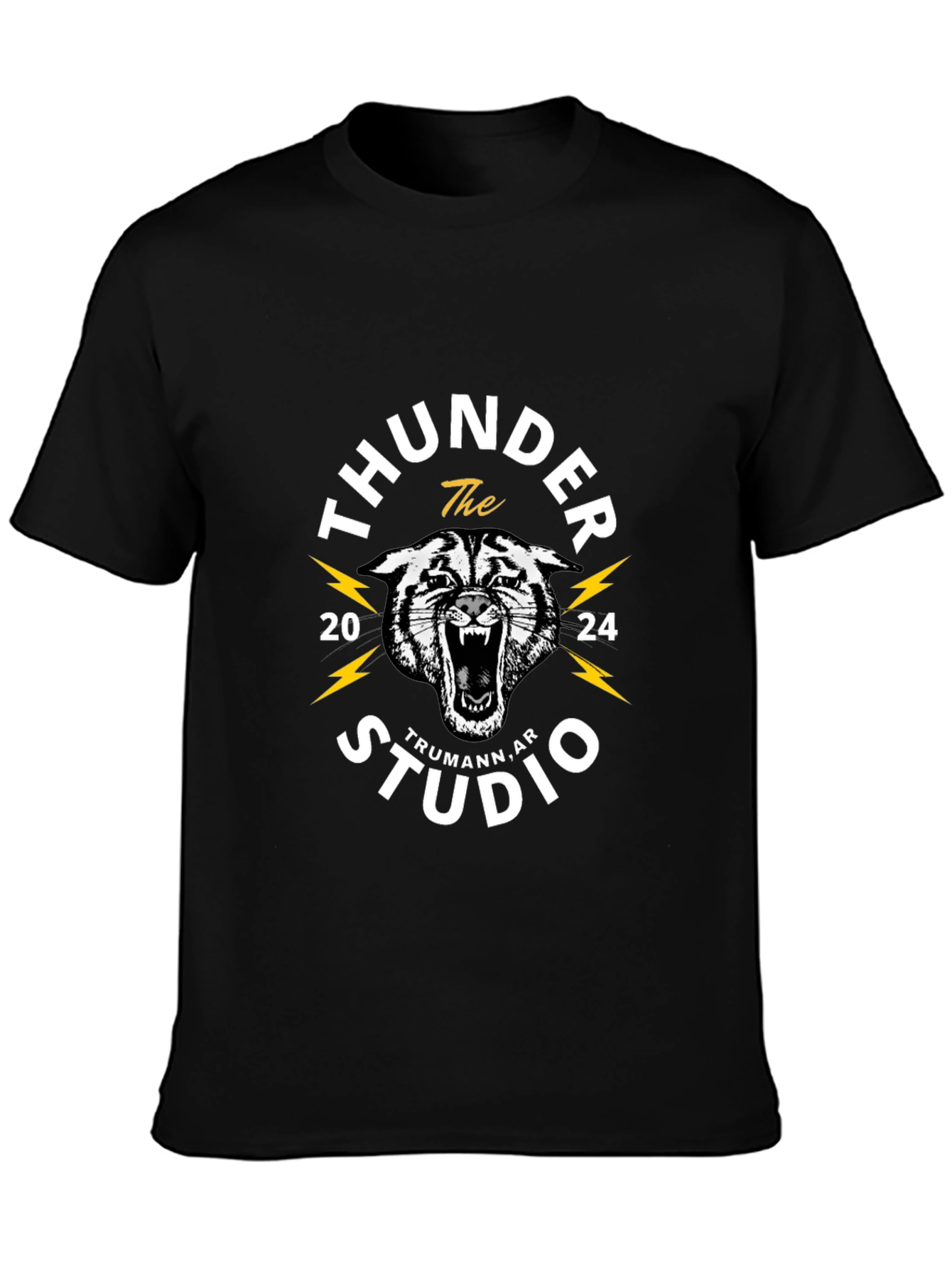 Thunder Studio Black T-Shirt with Tiger Graphic