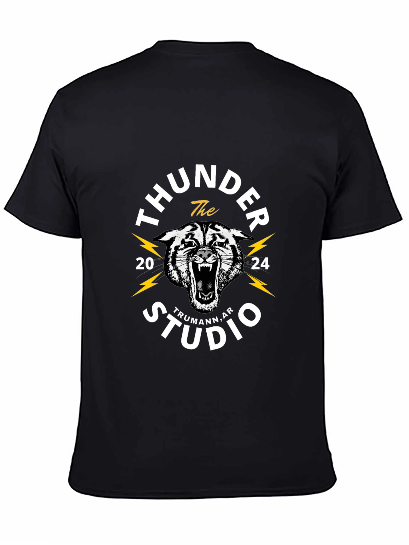 Thunder Studio Black T-Shirt with Tiger Graphic
