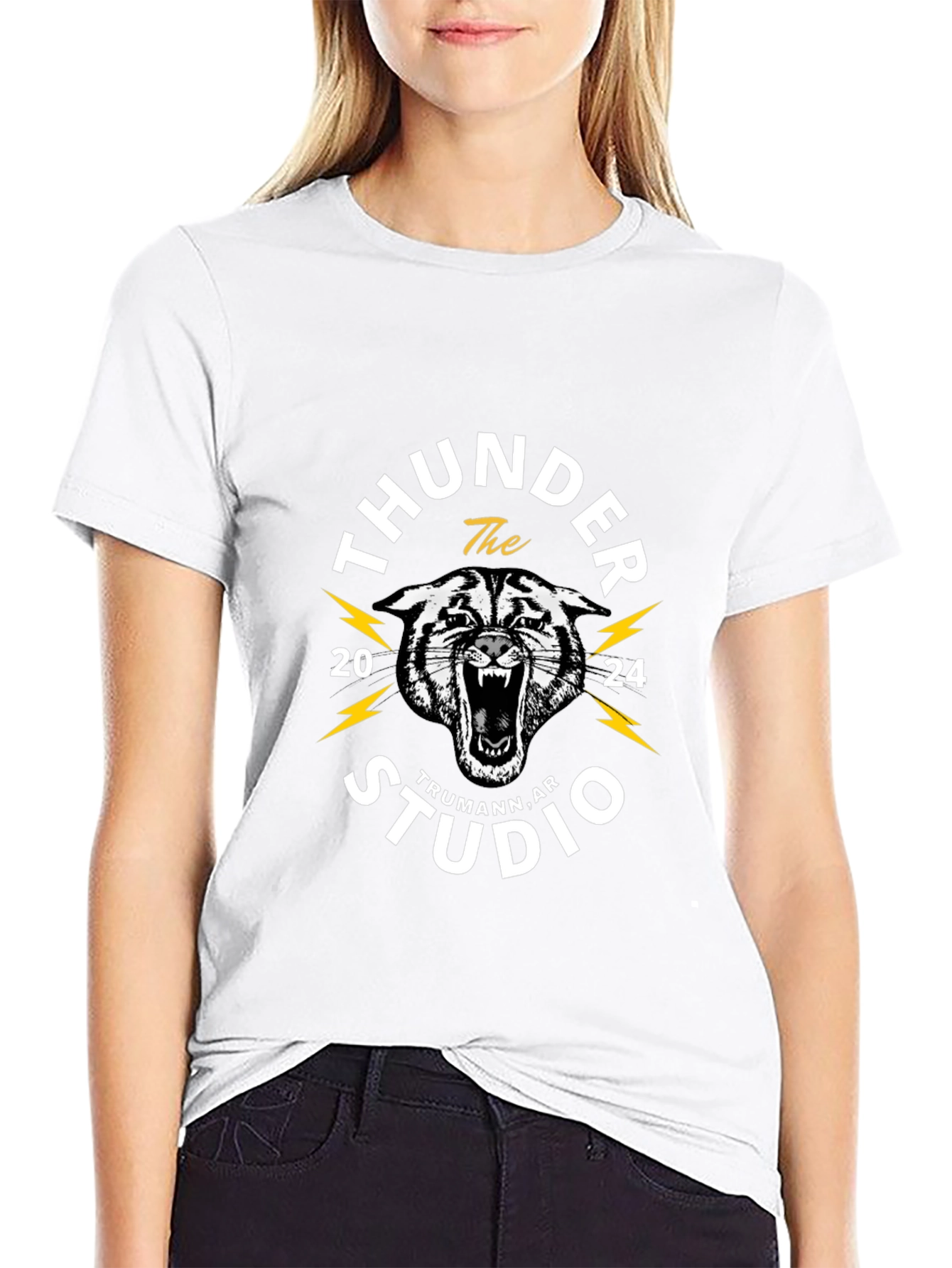 Thunder Studio Black T-Shirt with Tiger Graphic
