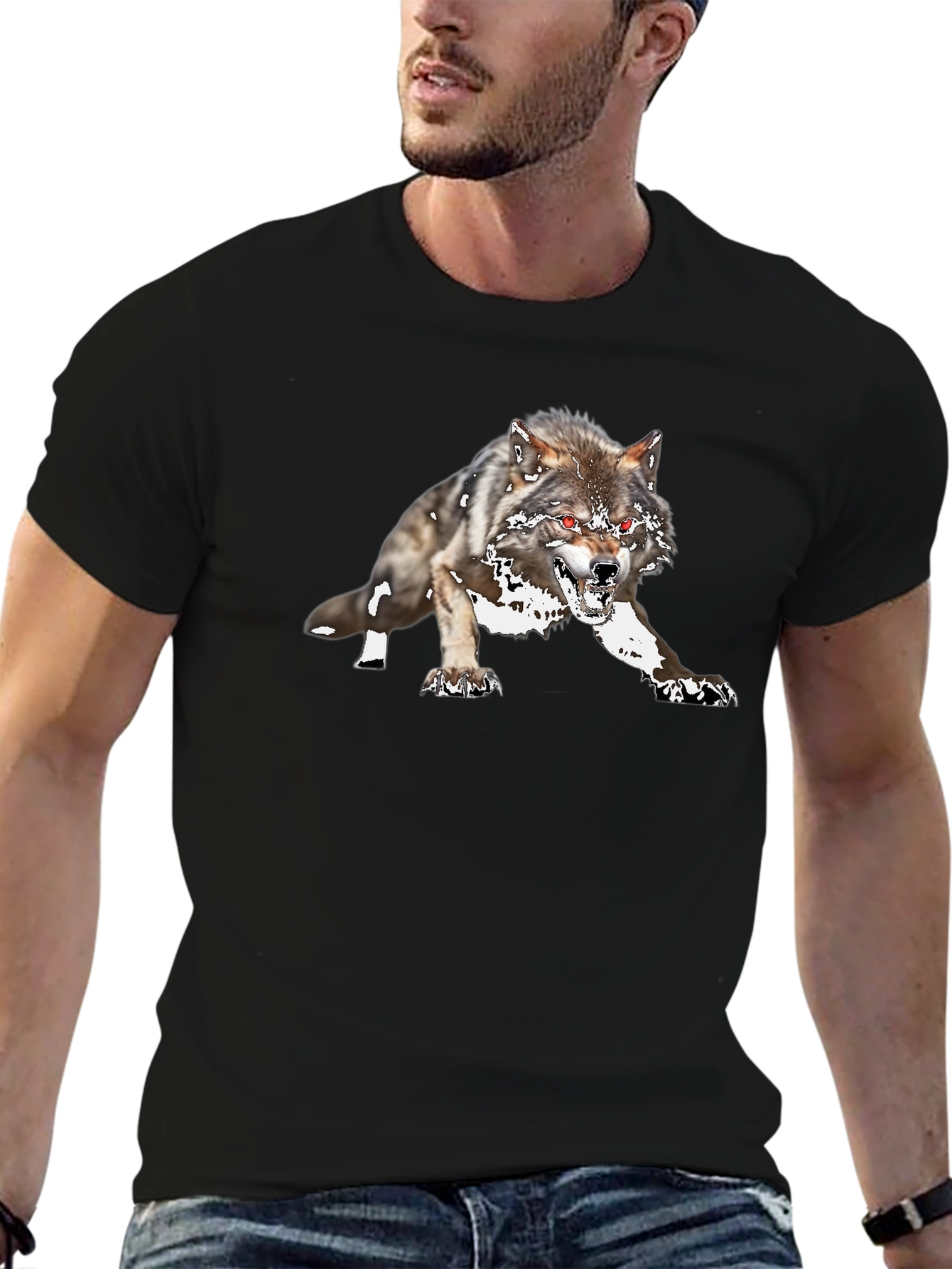 Black Wolf Graphic Tee - Fierce Animal Design