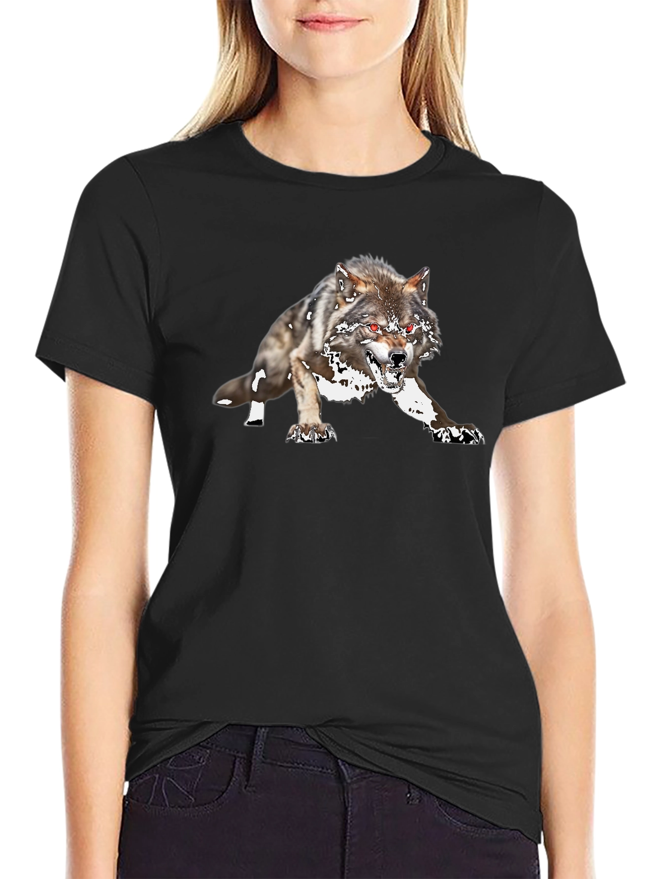 Black Wolf Graphic Tee - Fierce Animal Design