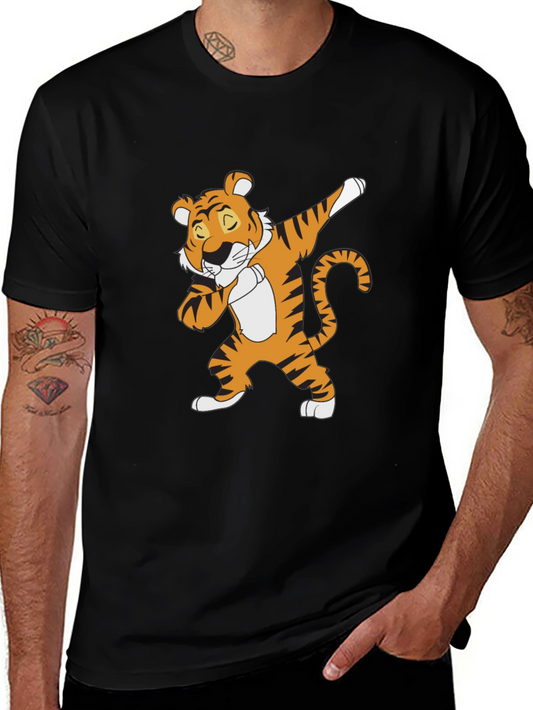 Dabbing Tiger Graphic Tee - Black Cotton T-Shirt