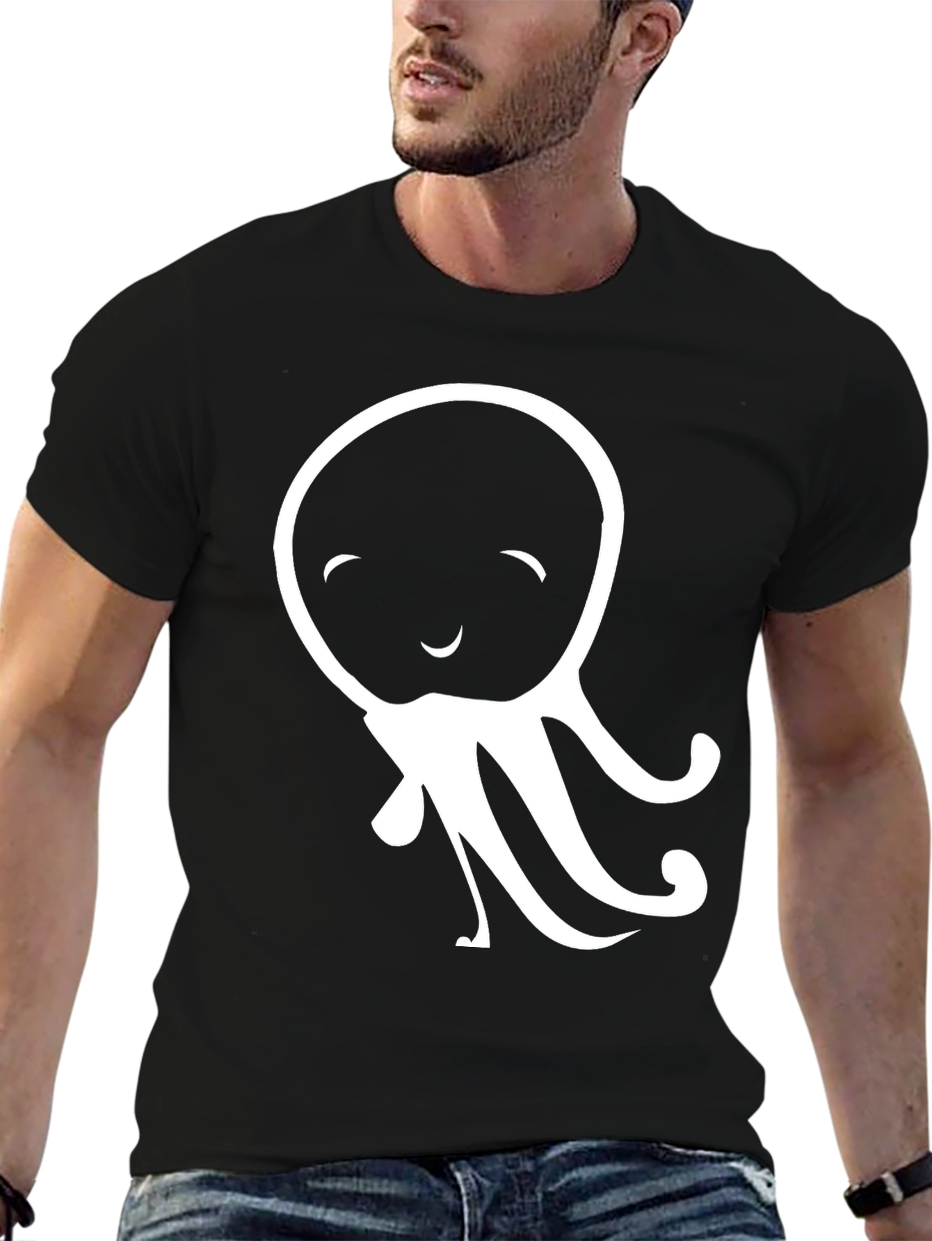 Cute Octopus Graphic Tee - Black