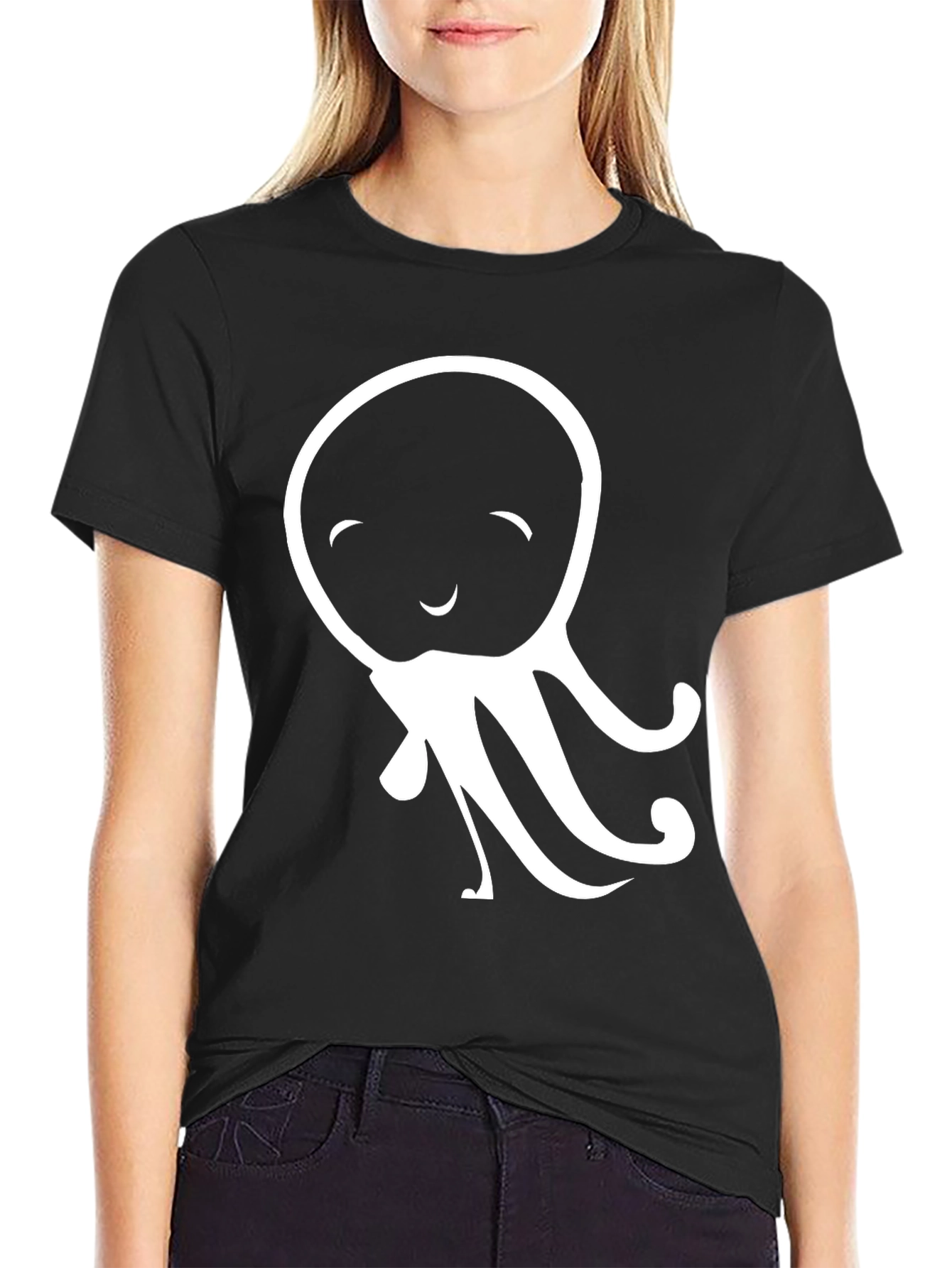 Cute Octopus Graphic Tee - Black