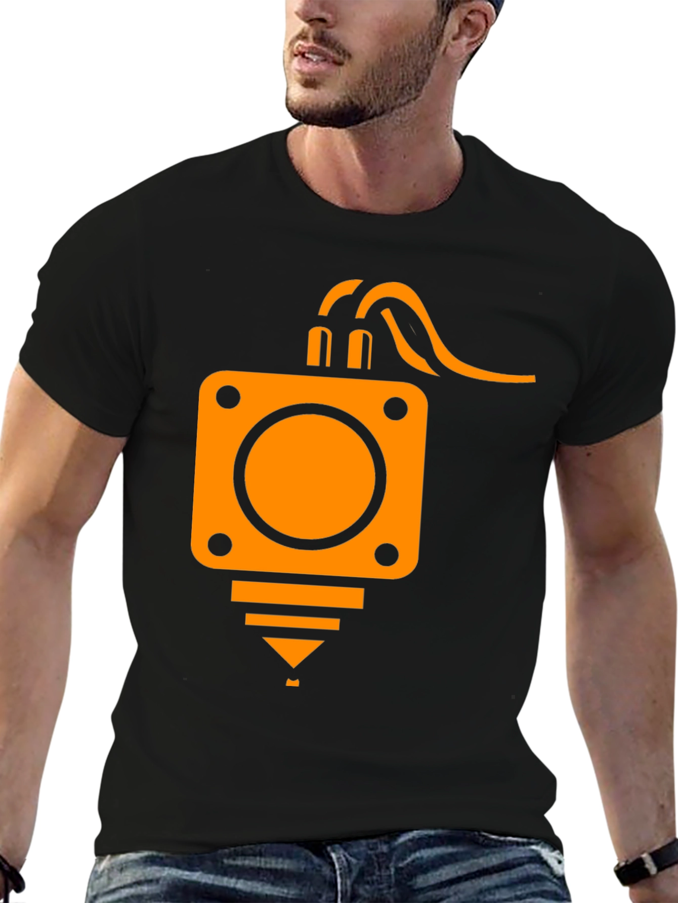 3D Printer Head Graphic Tee - Black Cotton T-Shirt
