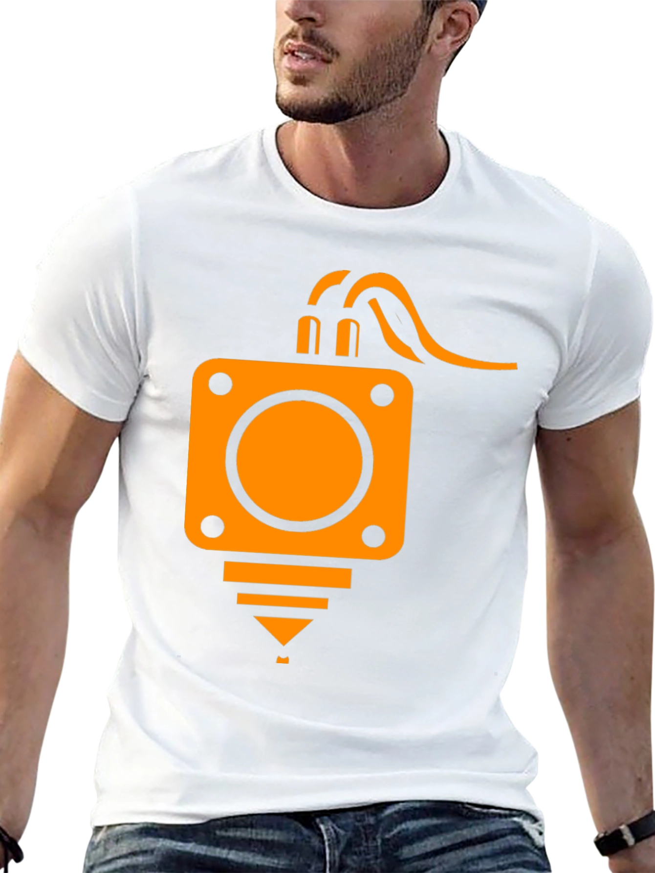 3D Printer Head Graphic Tee - Black Cotton T-Shirt
