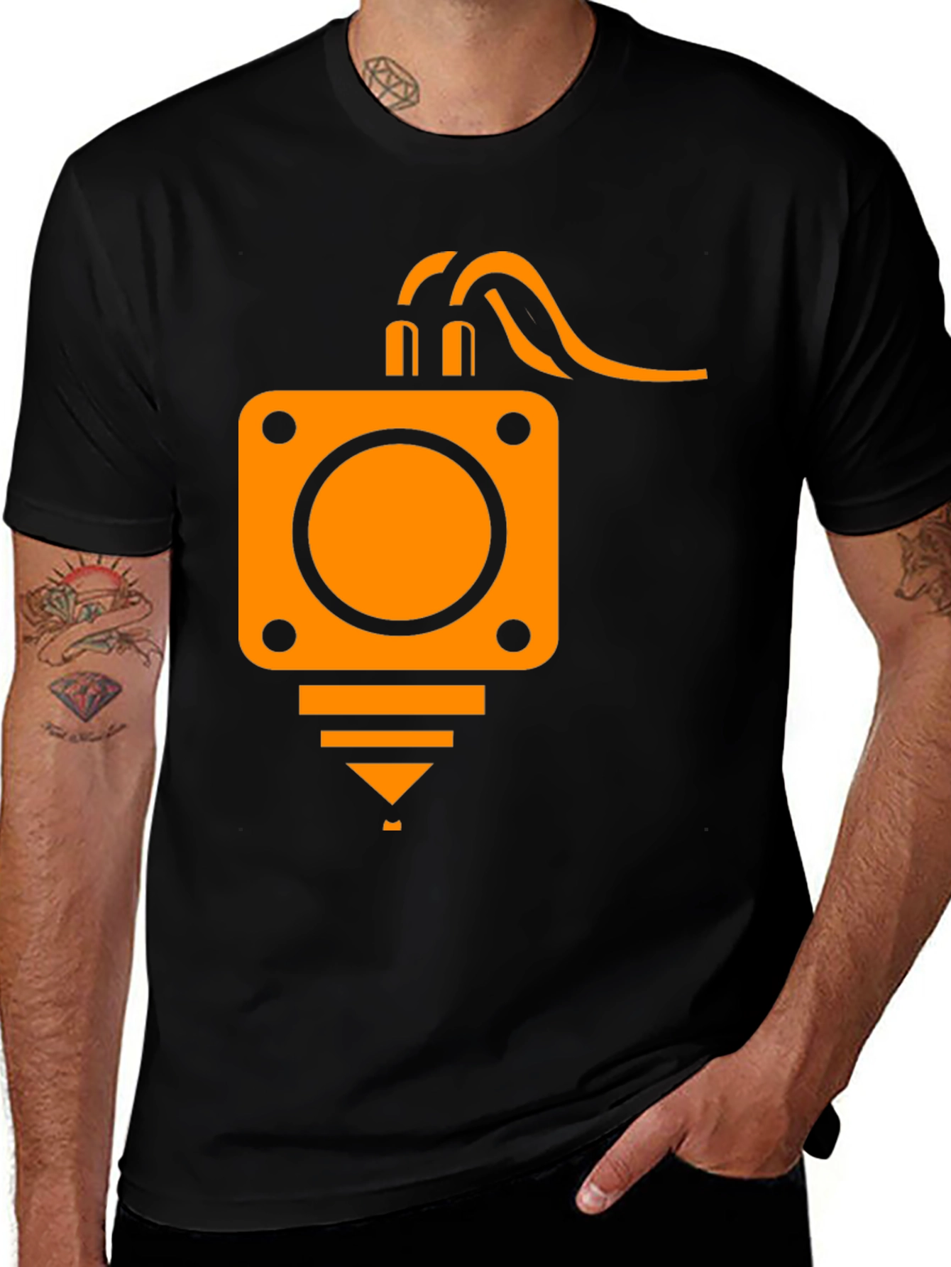 3D Printer Head Graphic Tee - Black Cotton T-Shirt