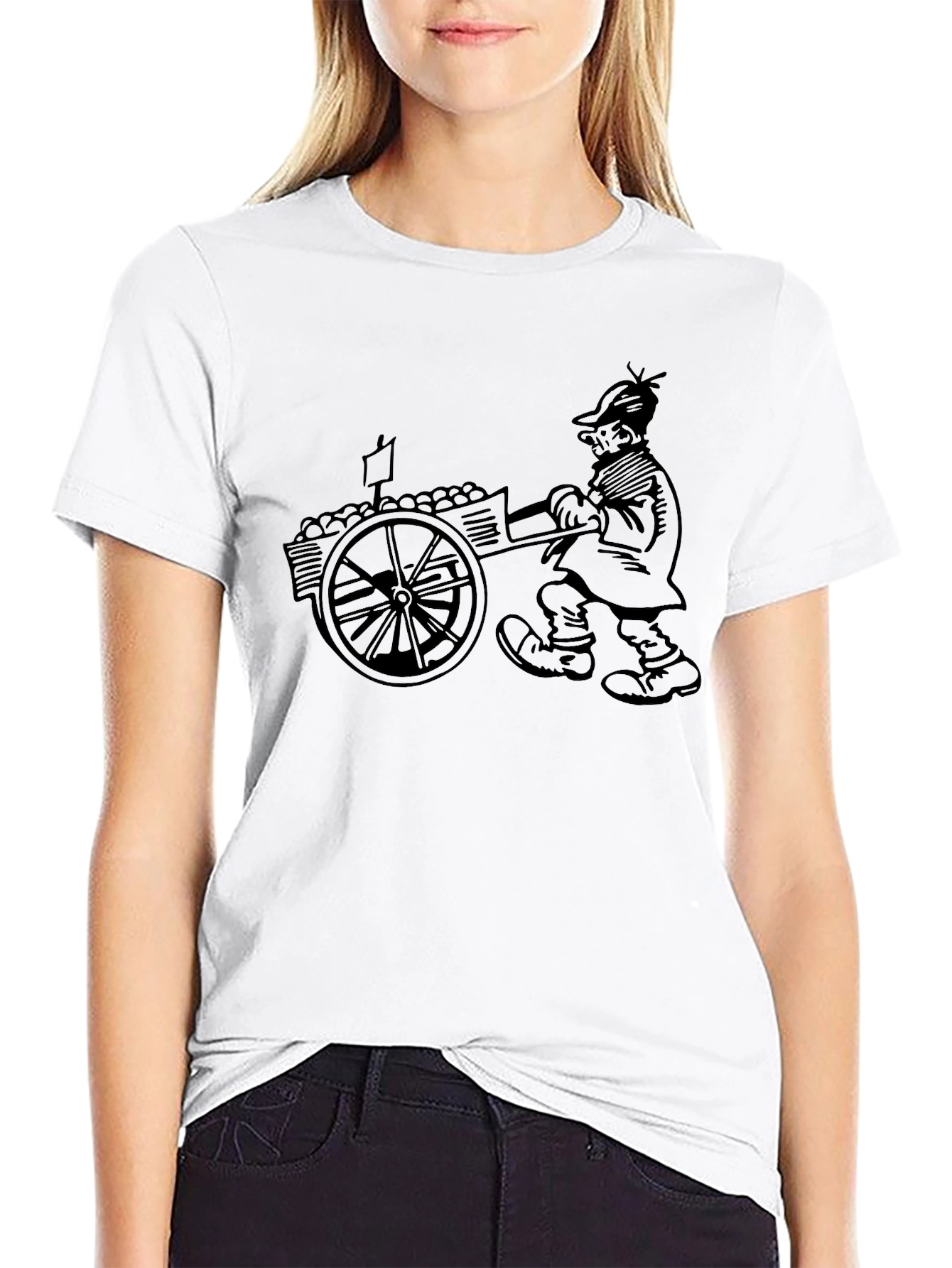 Cartoon Peddler Graphic Black T-Shirt