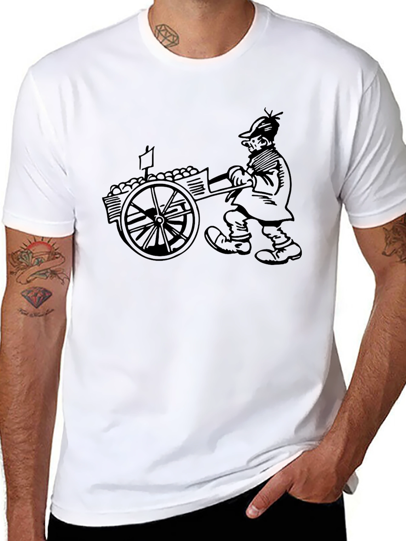 Cartoon Peddler Graphic Black T-Shirt