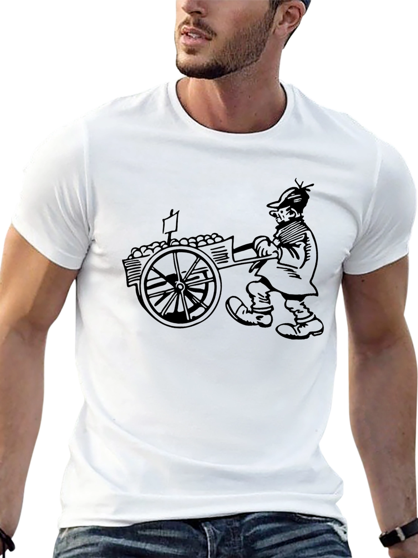 Cartoon Peddler Graphic Black T-Shirt