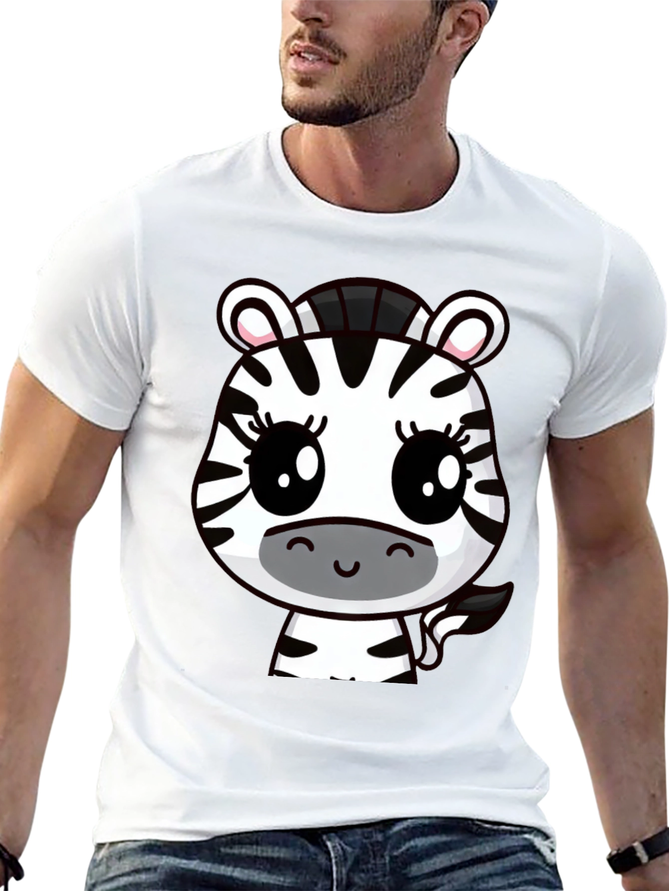 Cute Cartoon Zebra Graphic T-Shirt - Black Cotton Tee