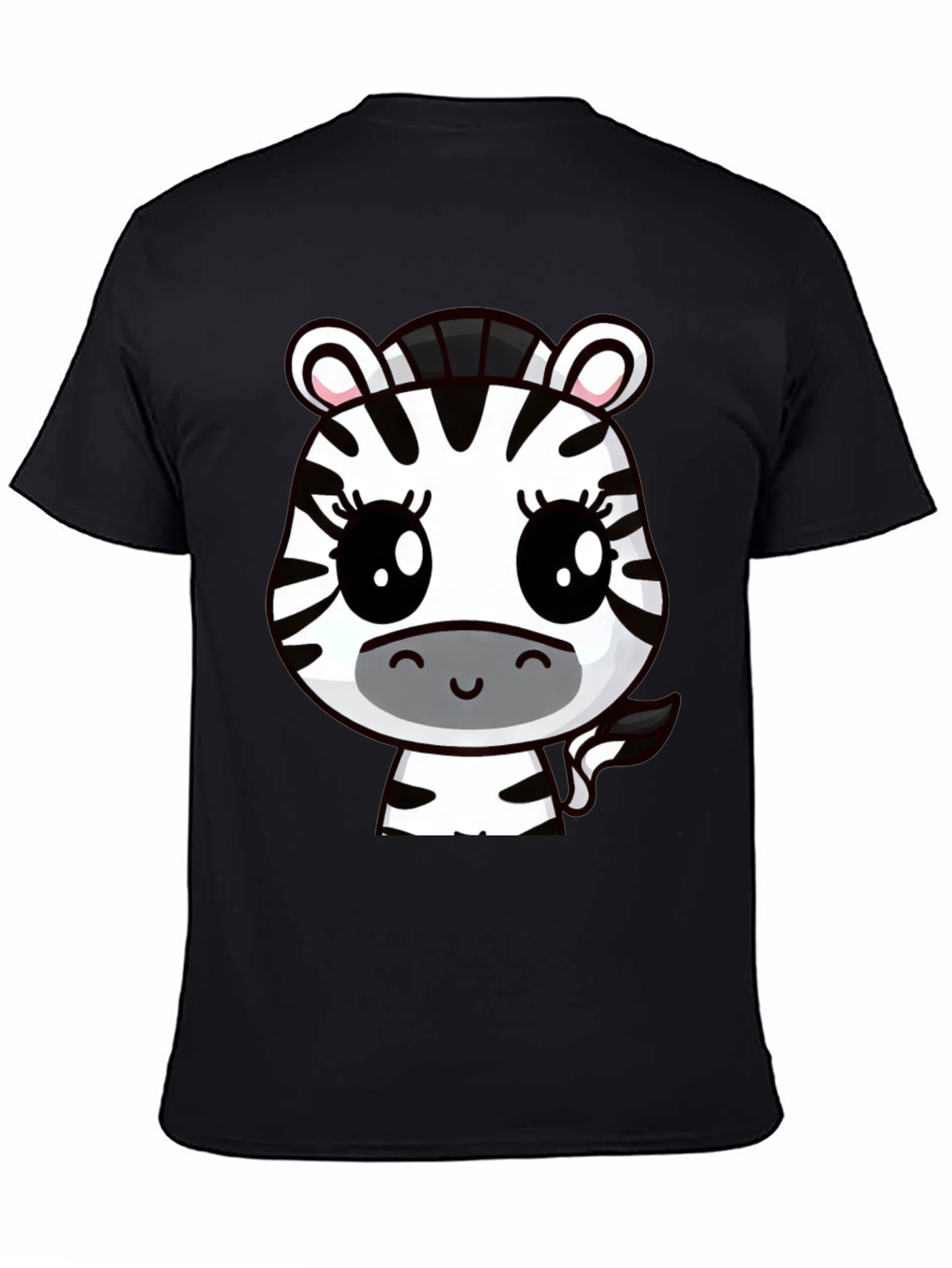 Cute Cartoon Zebra Graphic T-Shirt - Black Cotton Tee