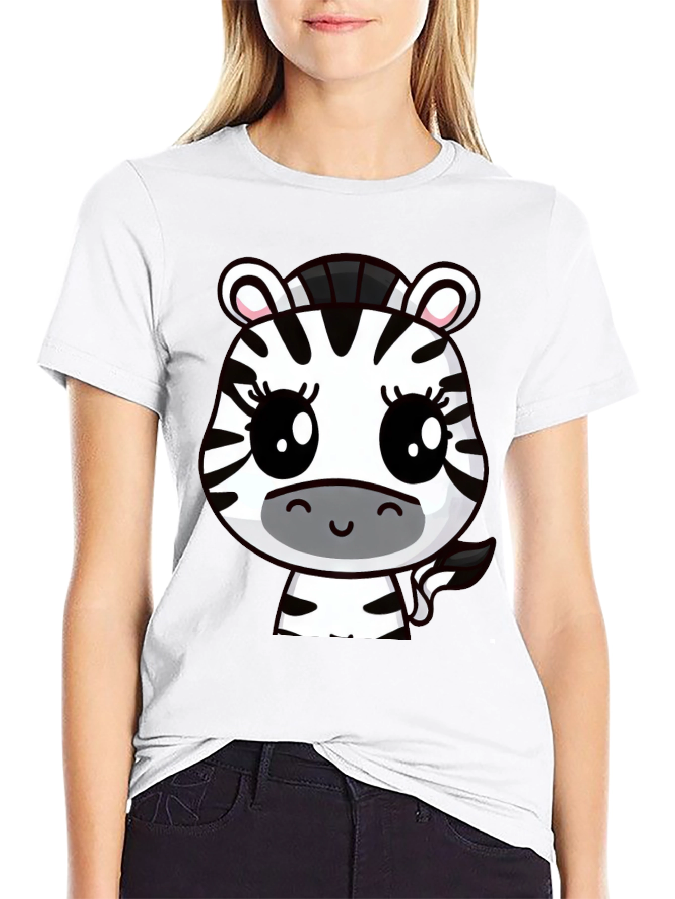 Cute Cartoon Zebra Graphic T-Shirt - Black Cotton Tee