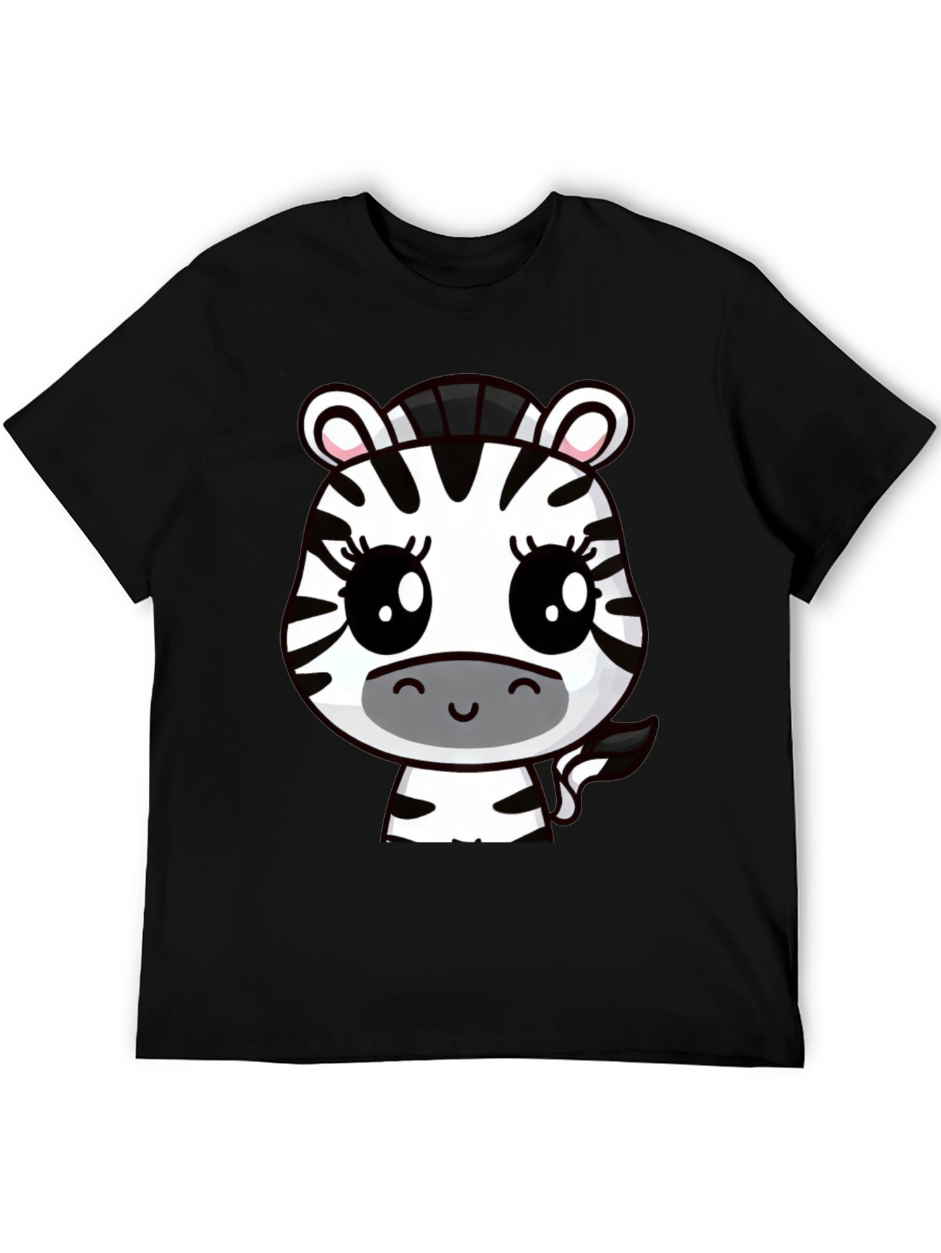 Cute Cartoon Zebra Graphic T-Shirt - Black Cotton Tee
