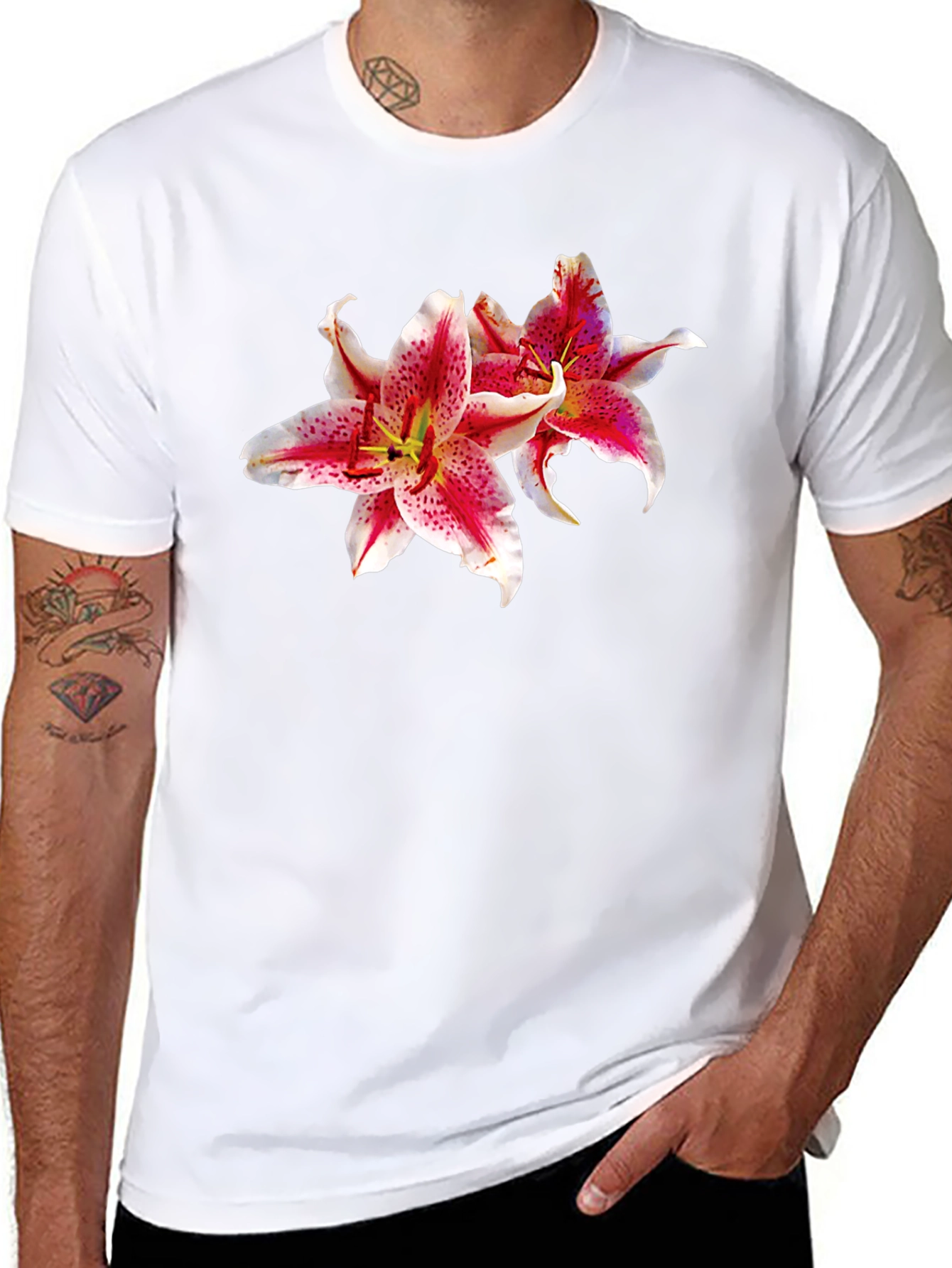 Floral Lily Graphic Black T-Shirt
