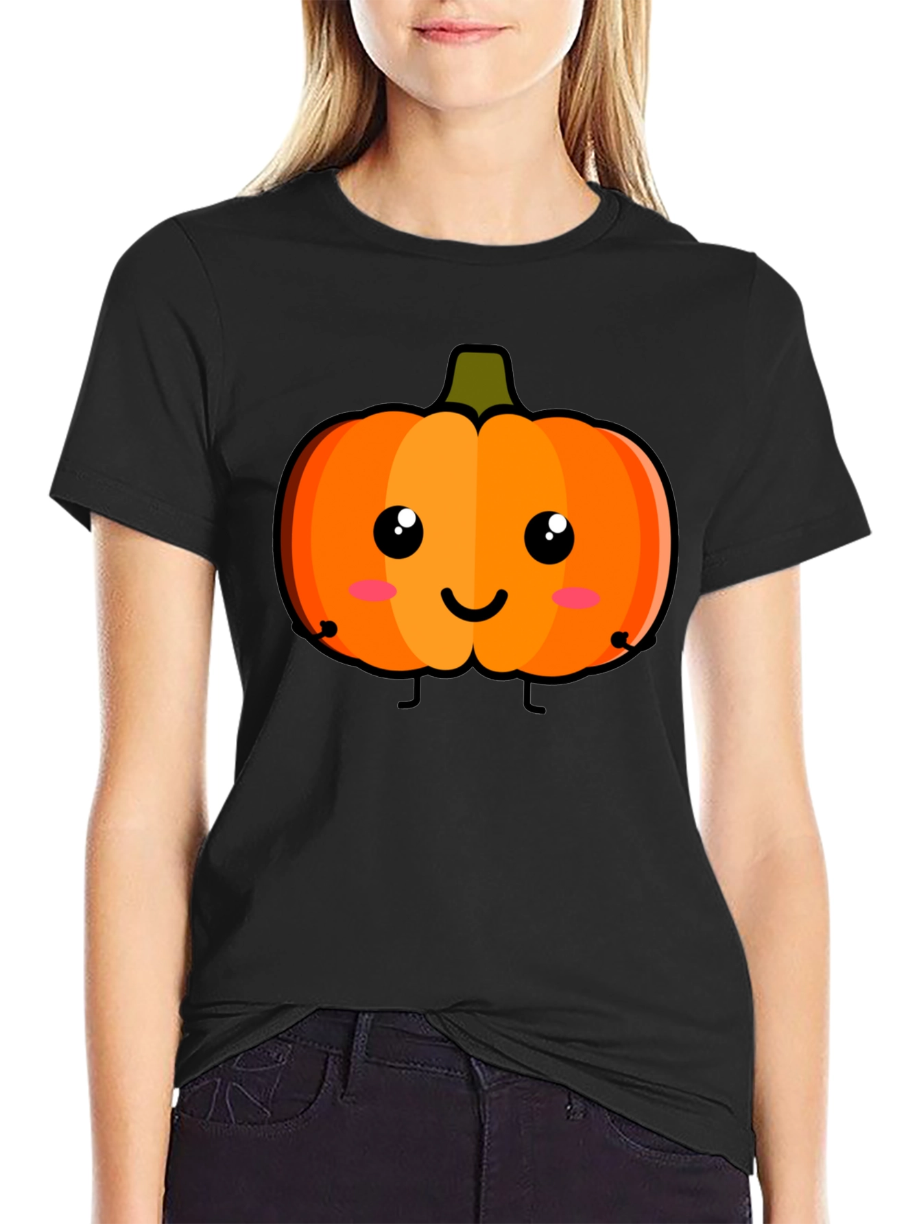 Cute Pumpkin Face Black T-Shirt