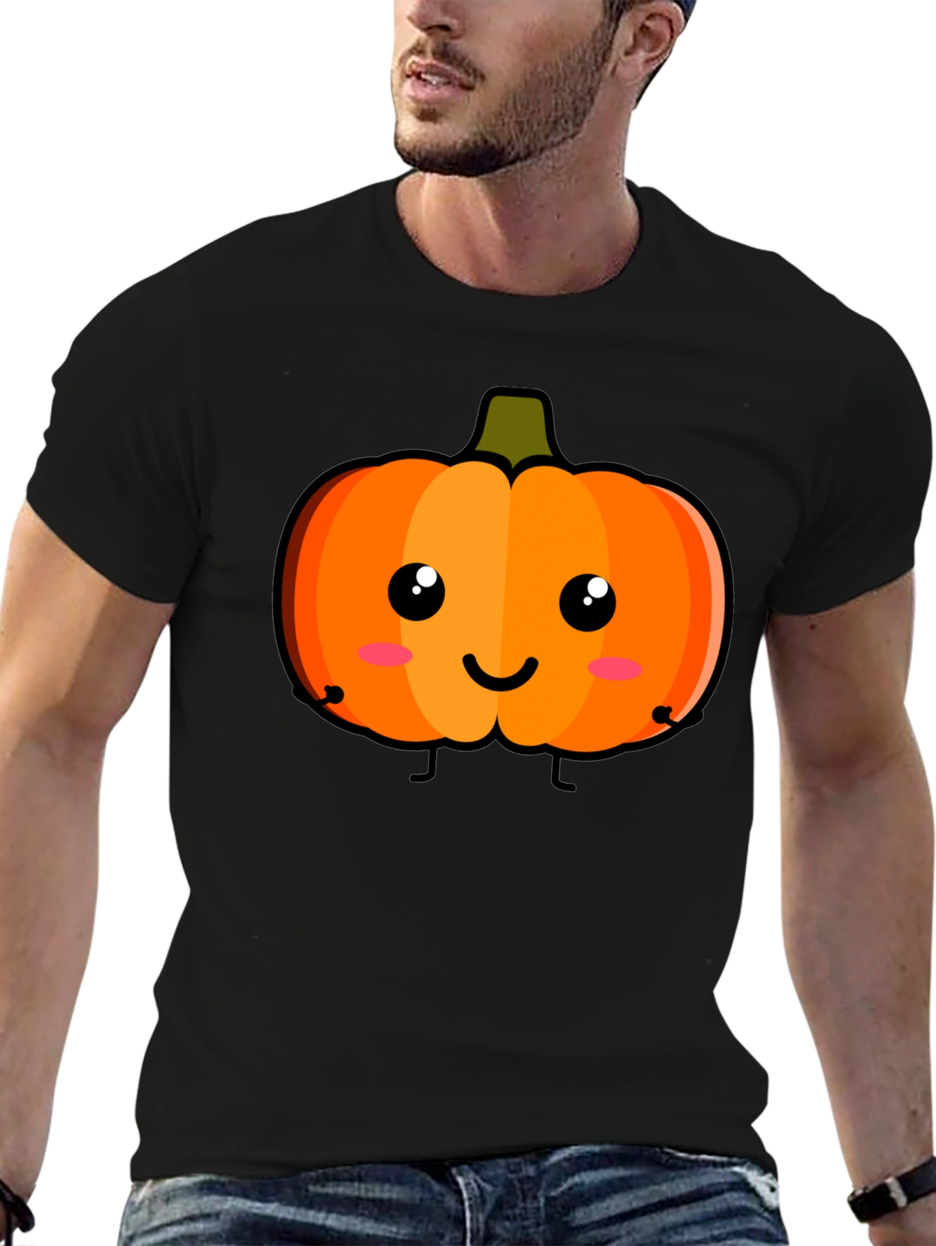 Cute Pumpkin Face Black T-Shirt