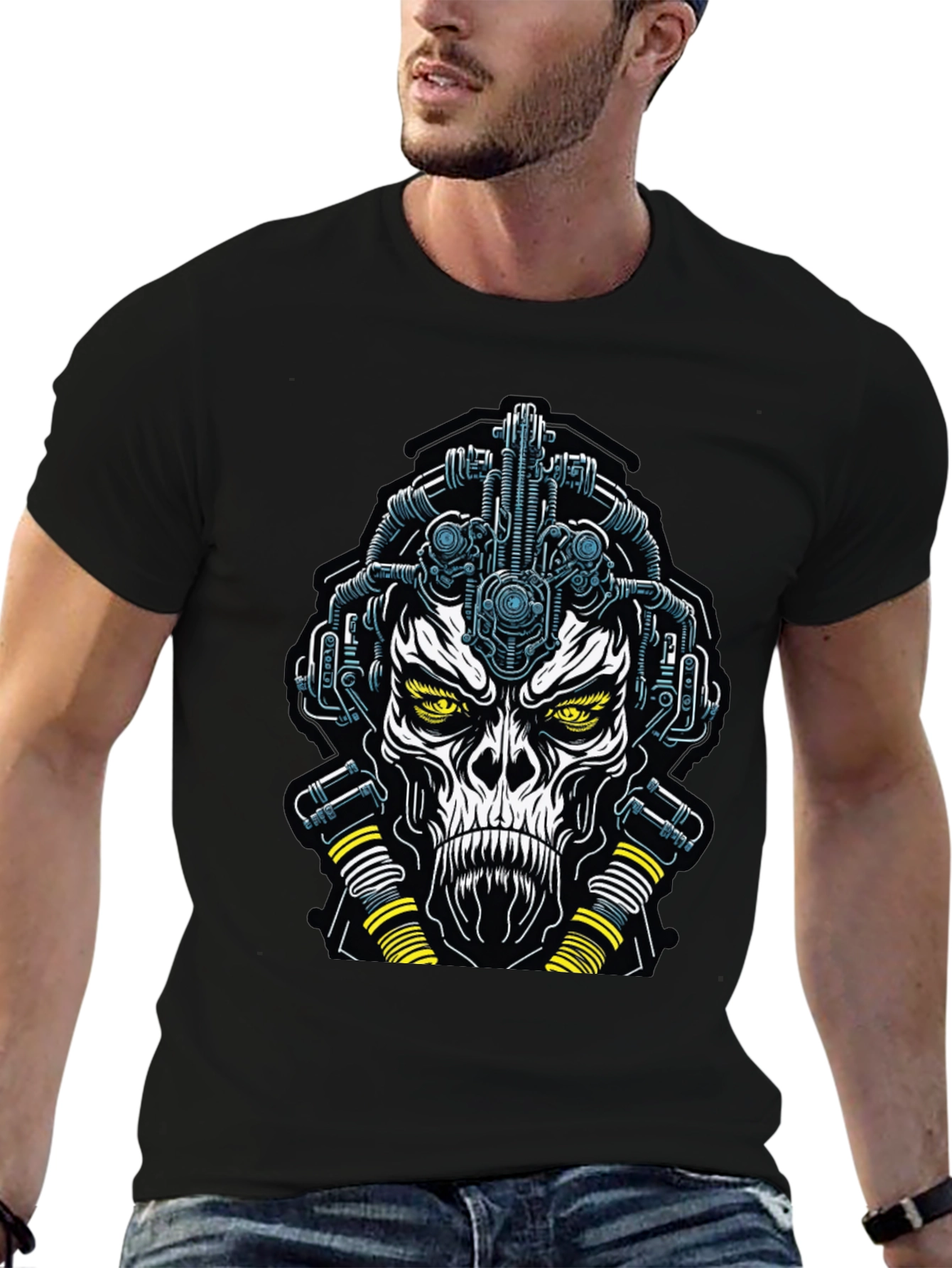 Cyberpunk Skull Graphic Tee - Black