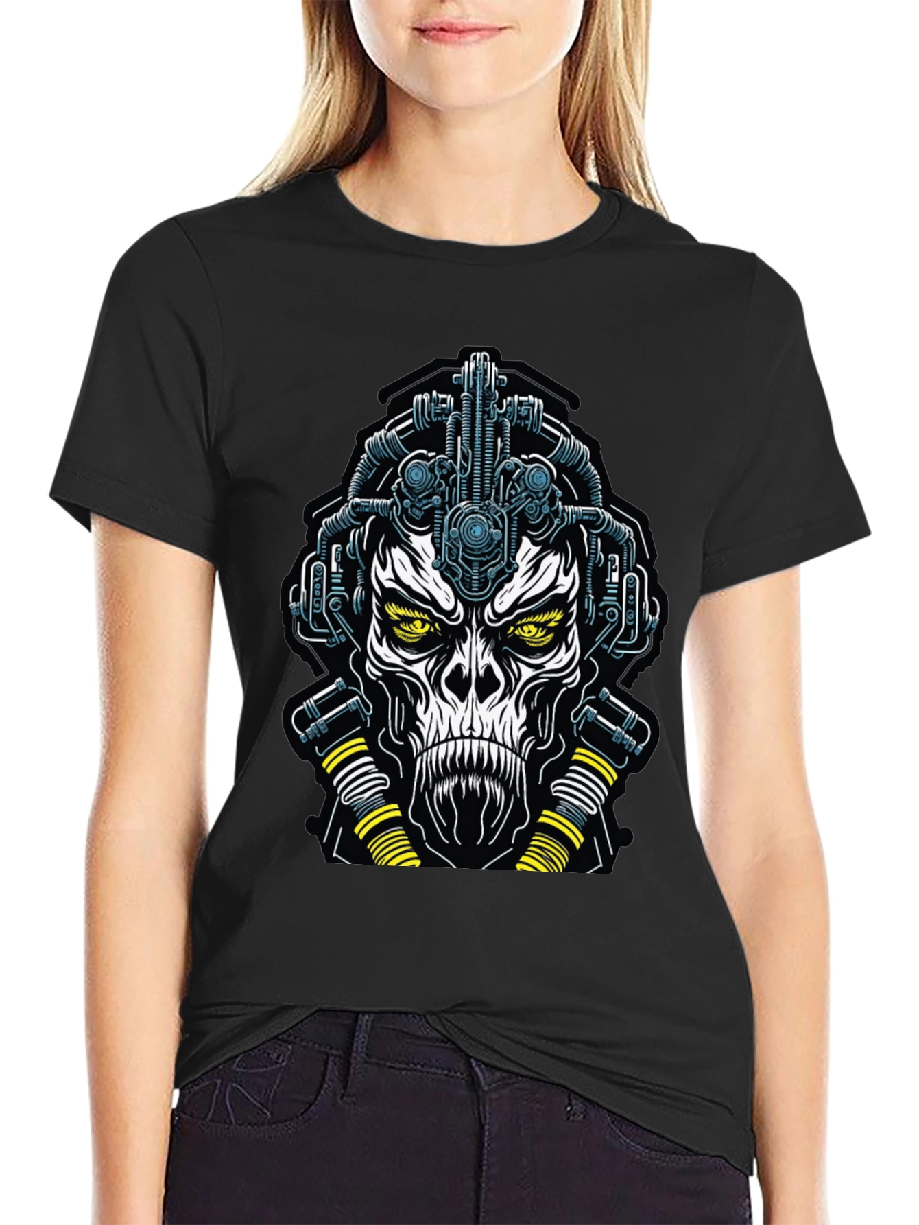 Cyberpunk Skull Graphic Tee - Black