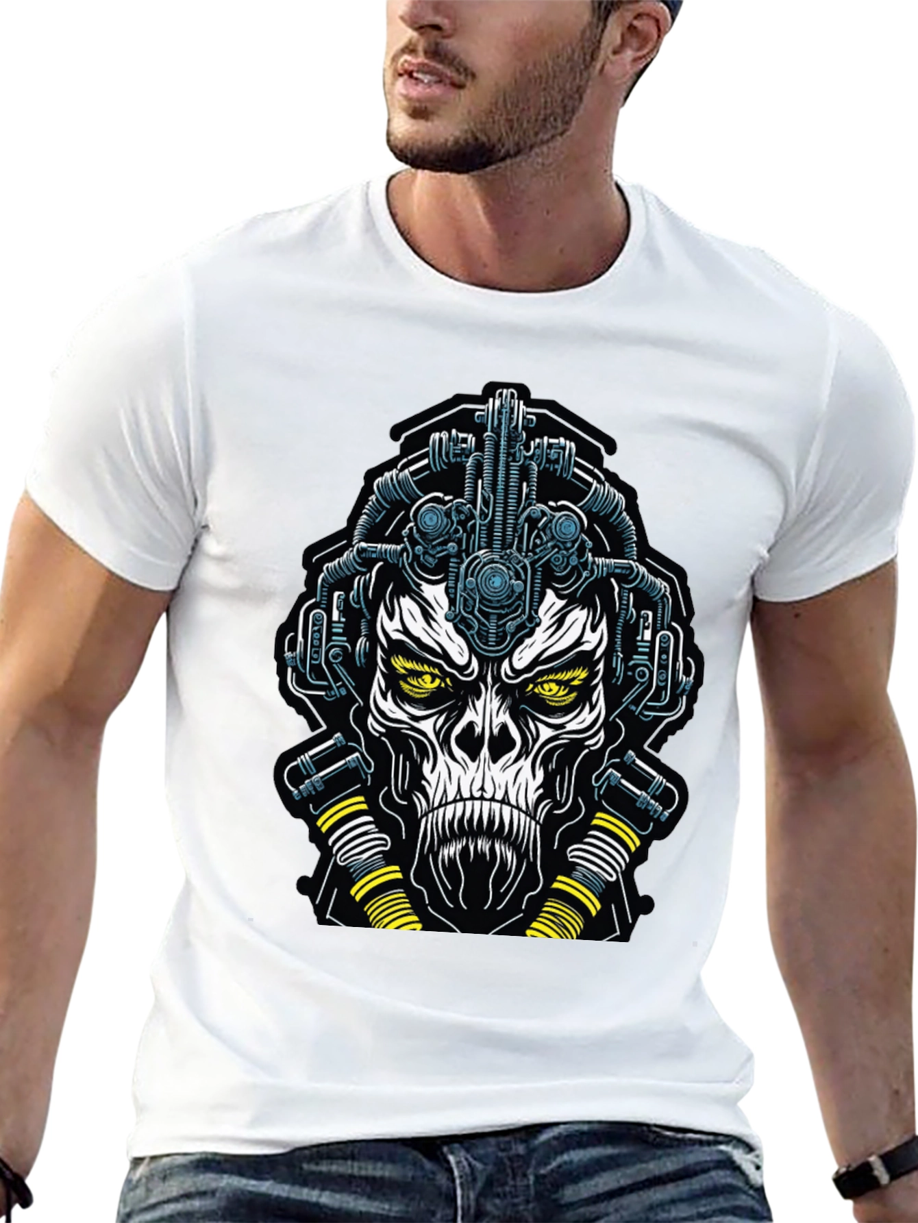 Cyberpunk Skull Graphic Tee - Black
