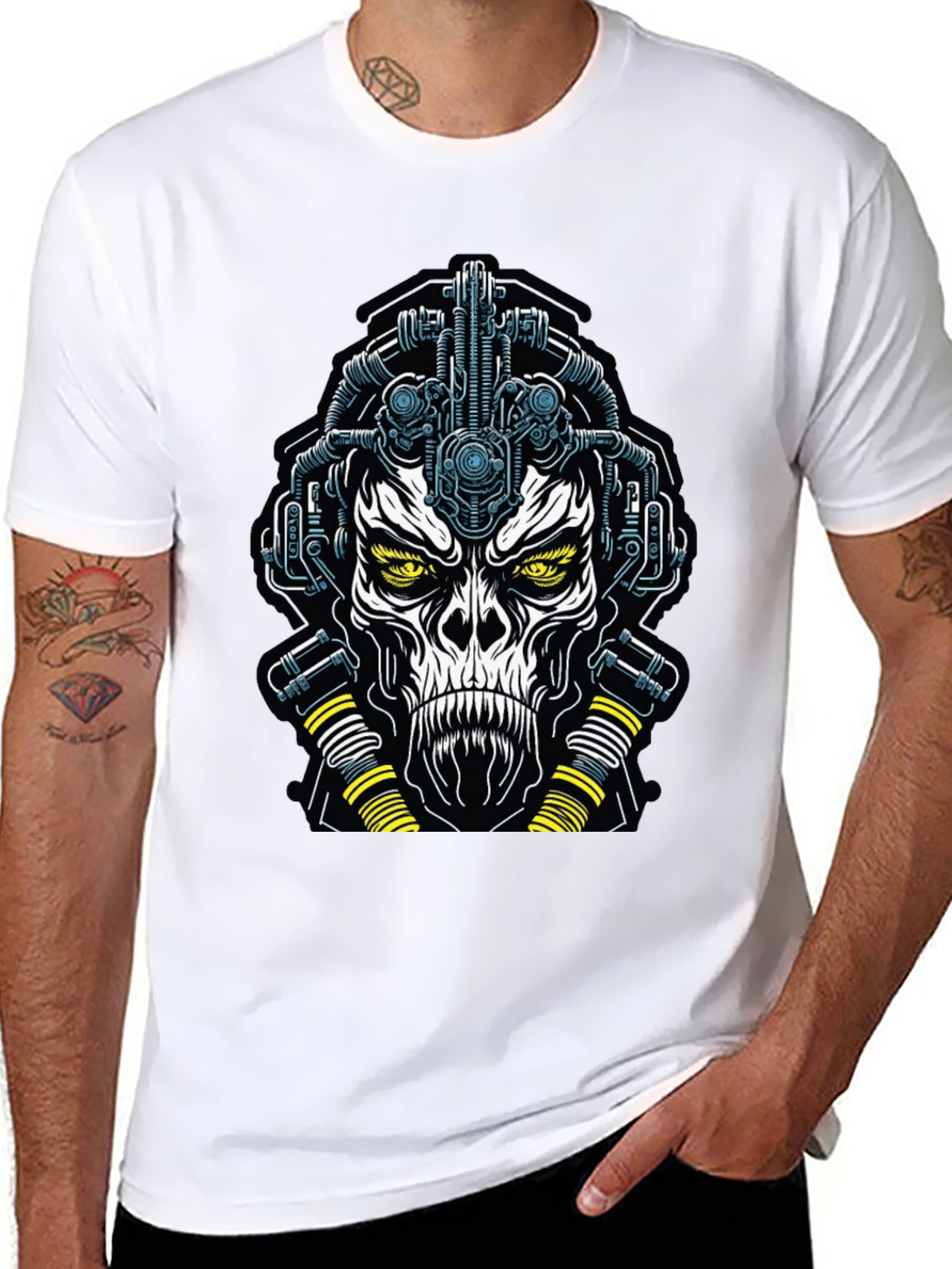 Cyberpunk Skull Graphic Tee - Black