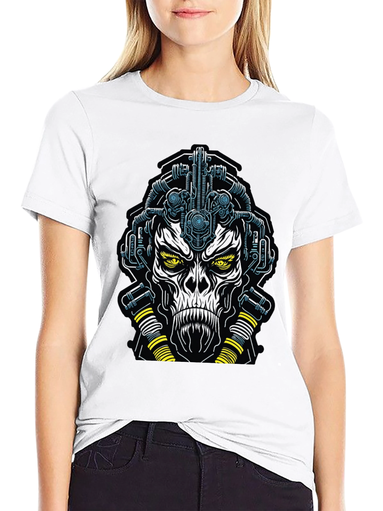 Cyberpunk Skull Graphic Tee - Black