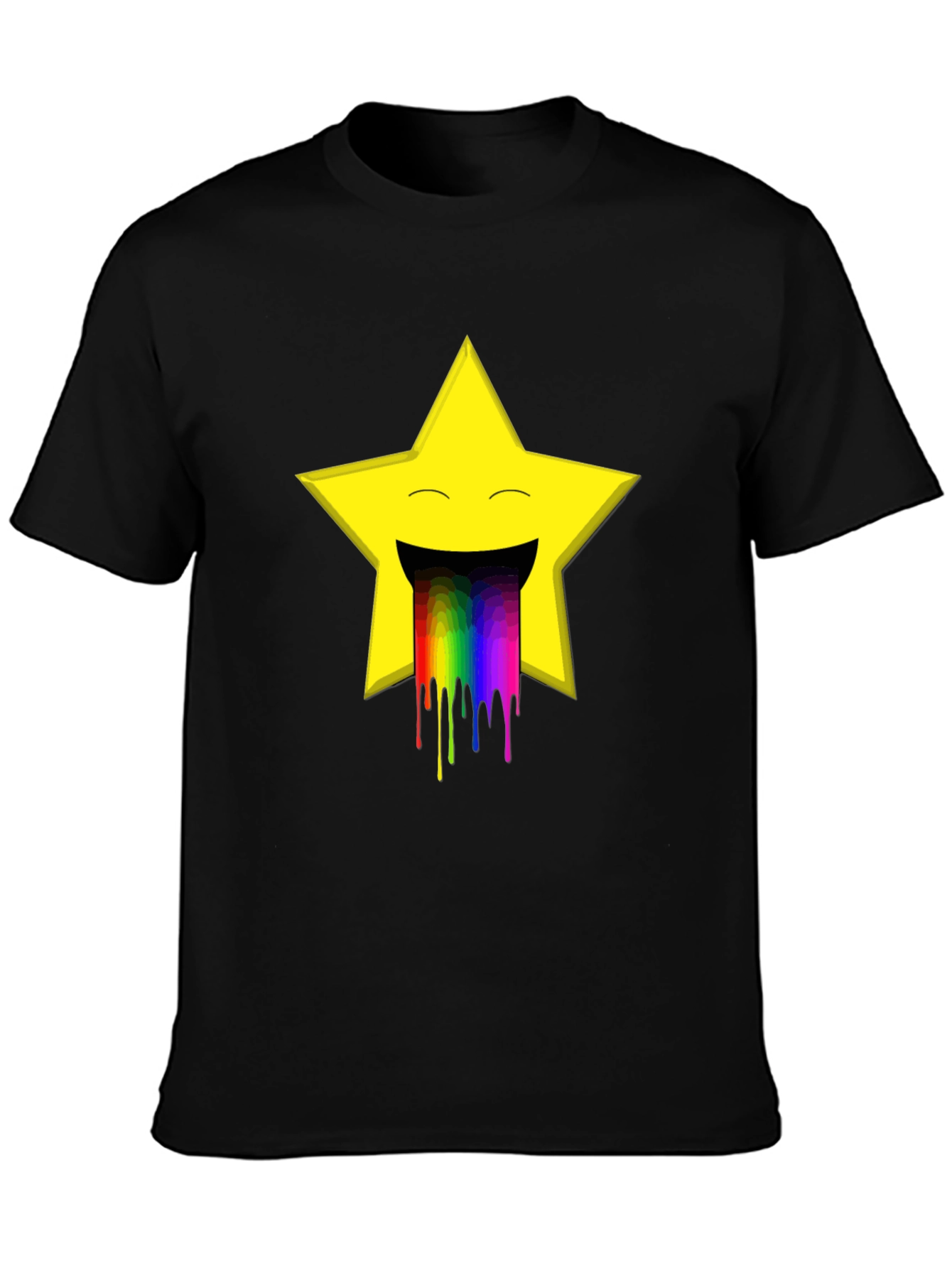Rainbow Puke Star Graphic Tee - Black Cotton T-Shirt