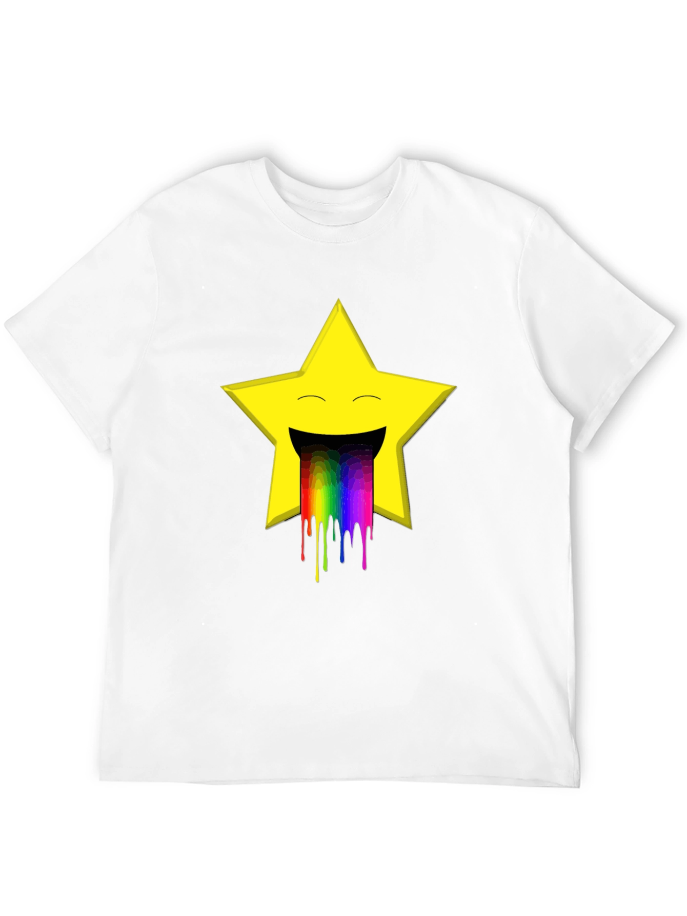 Rainbow Puke Star Graphic Tee - Black Cotton T-Shirt