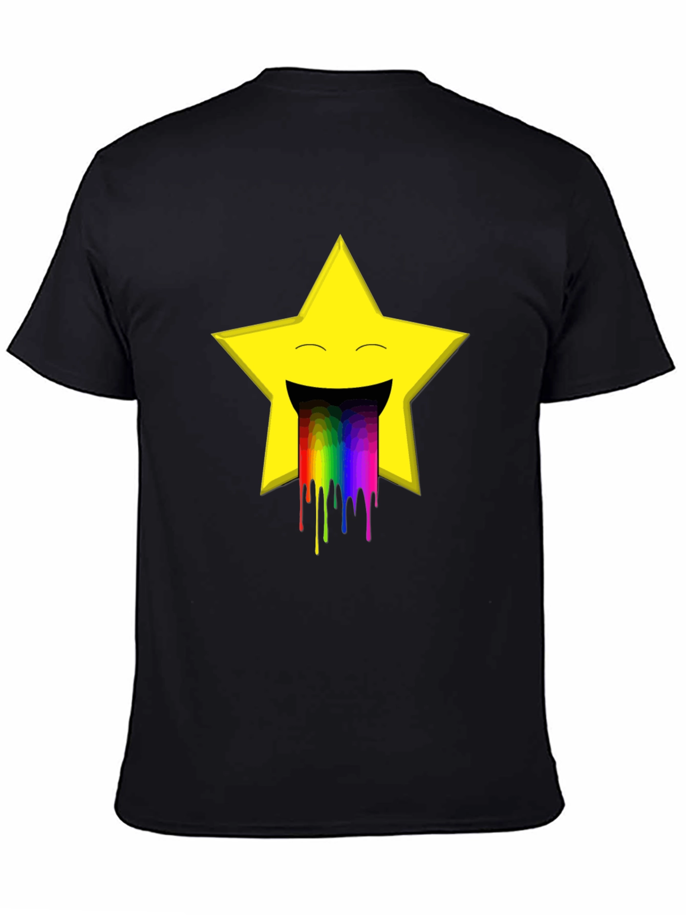 Rainbow Puke Star Graphic Tee - Black Cotton T-Shirt