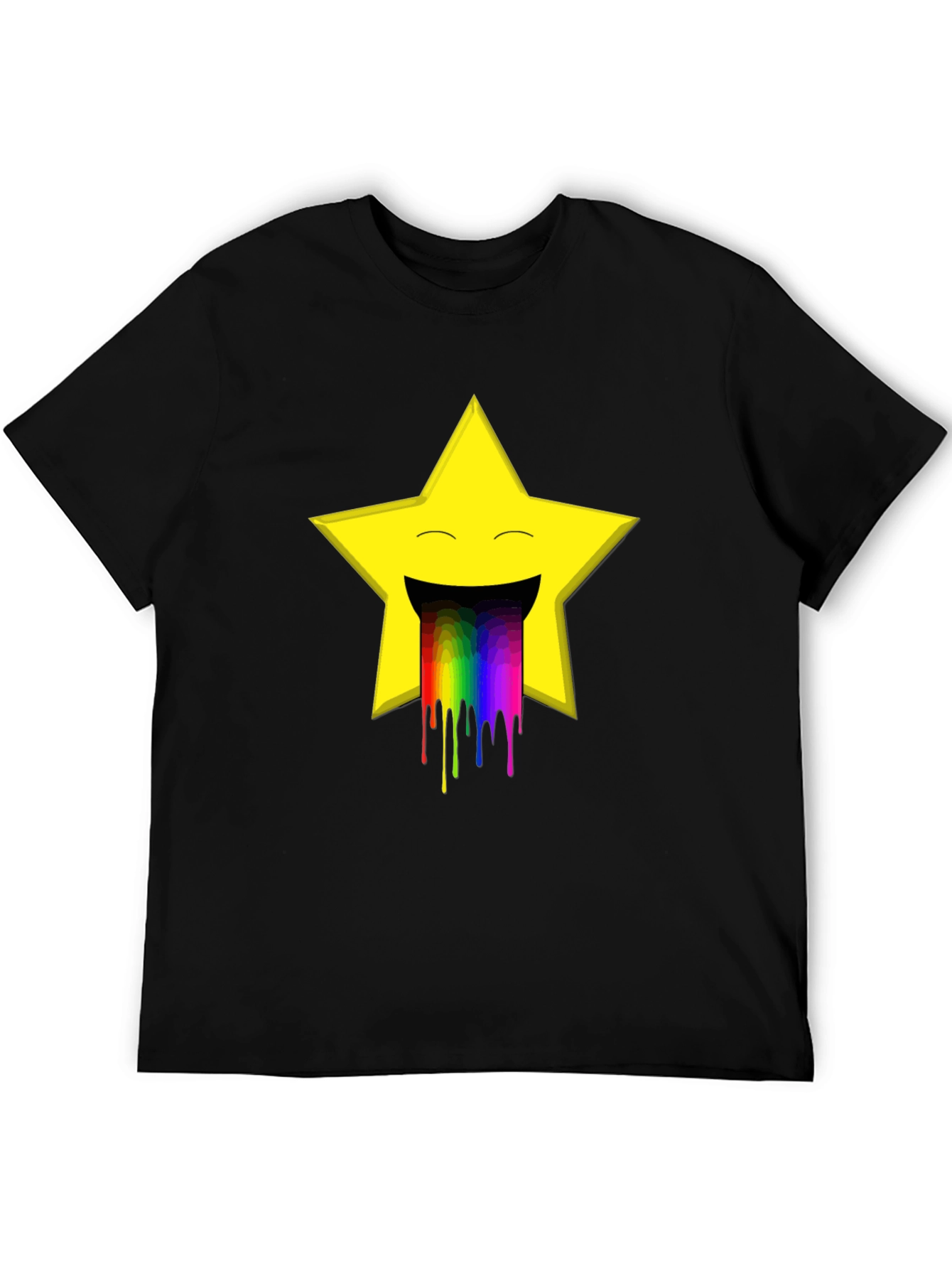Rainbow Puke Star Graphic Tee - Black Cotton T-Shirt