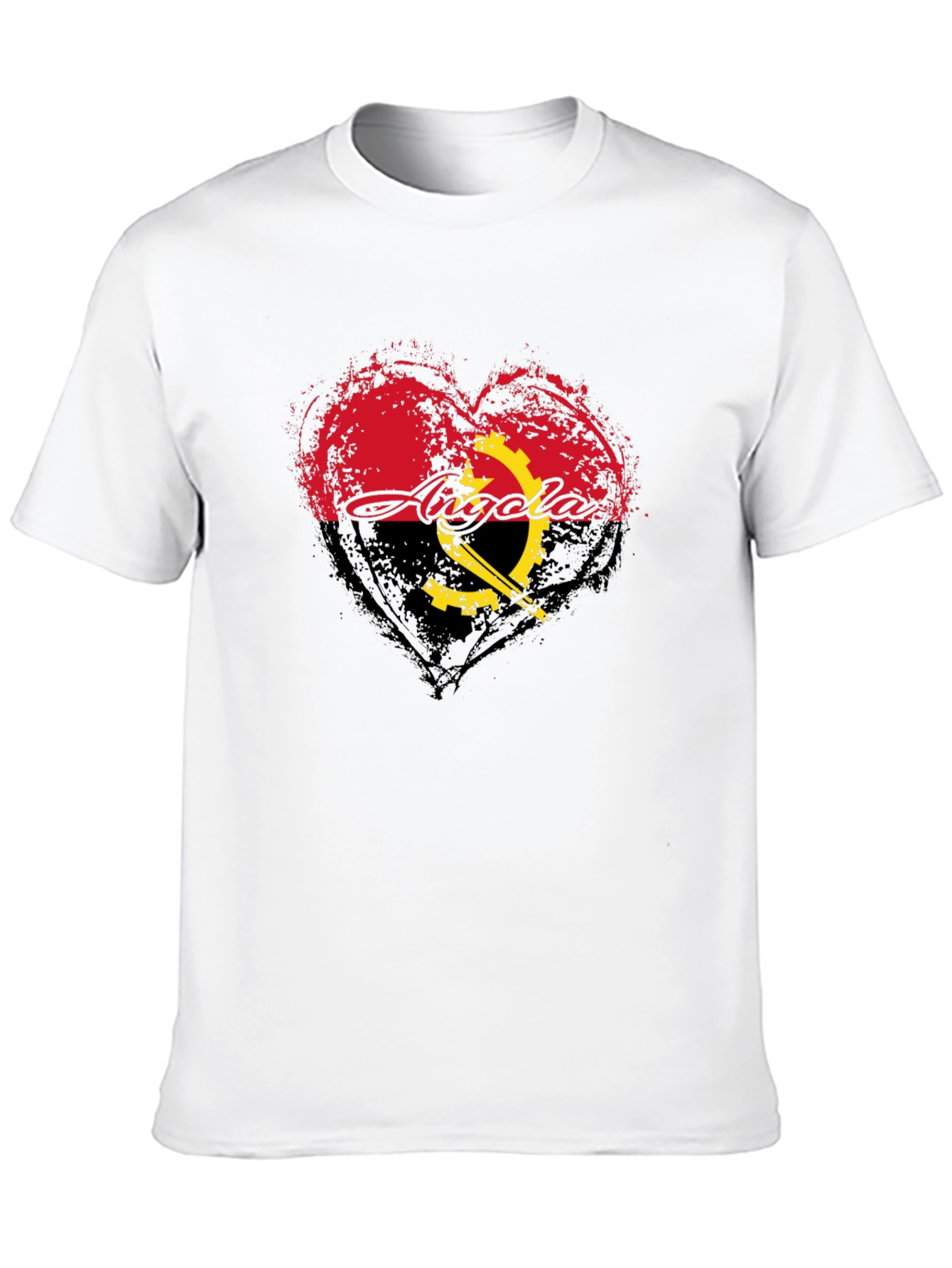 Angola Flag Heart T-Shirt - Black Crew Neck Tee